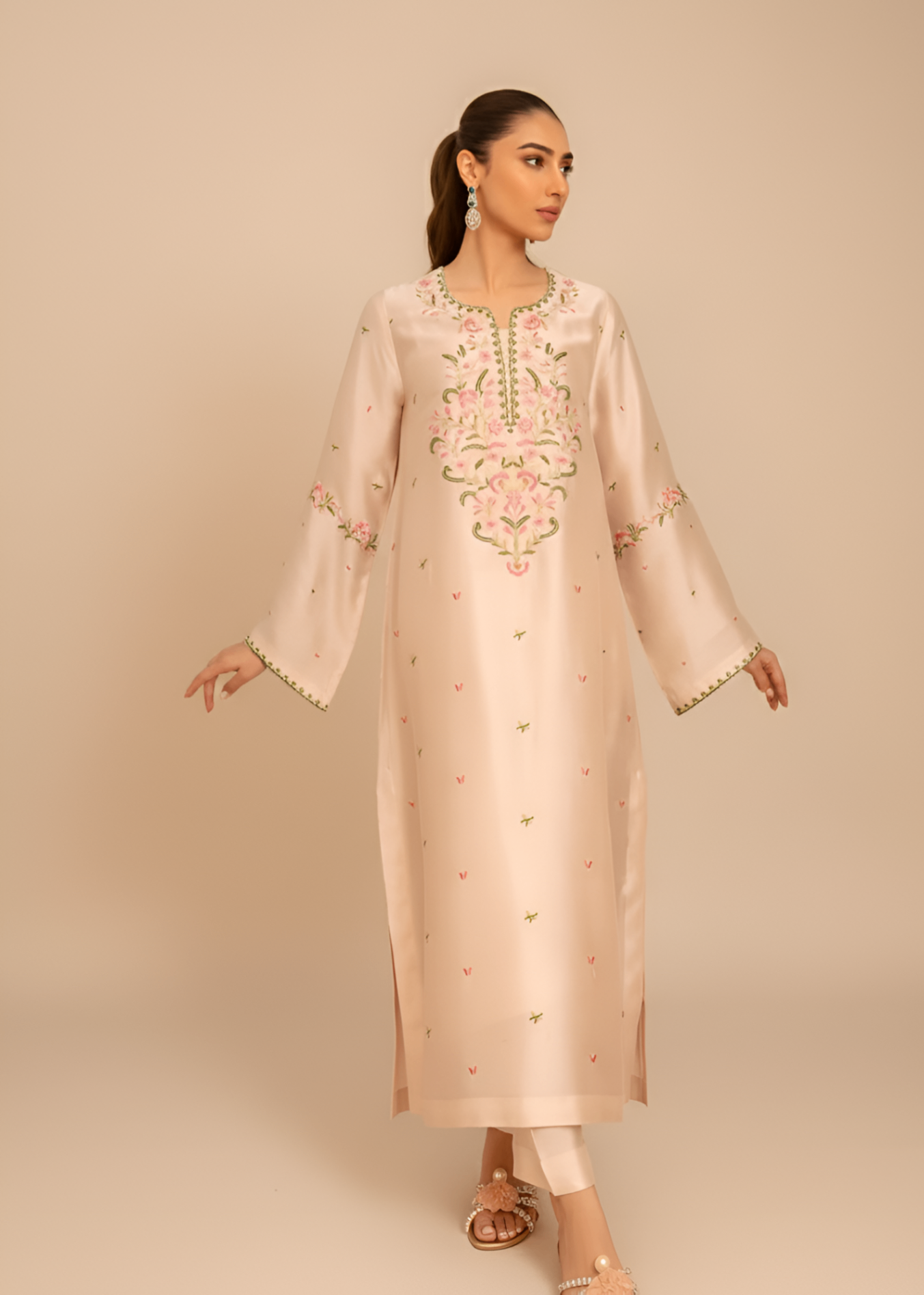tussar silk Kurta Set in Beige