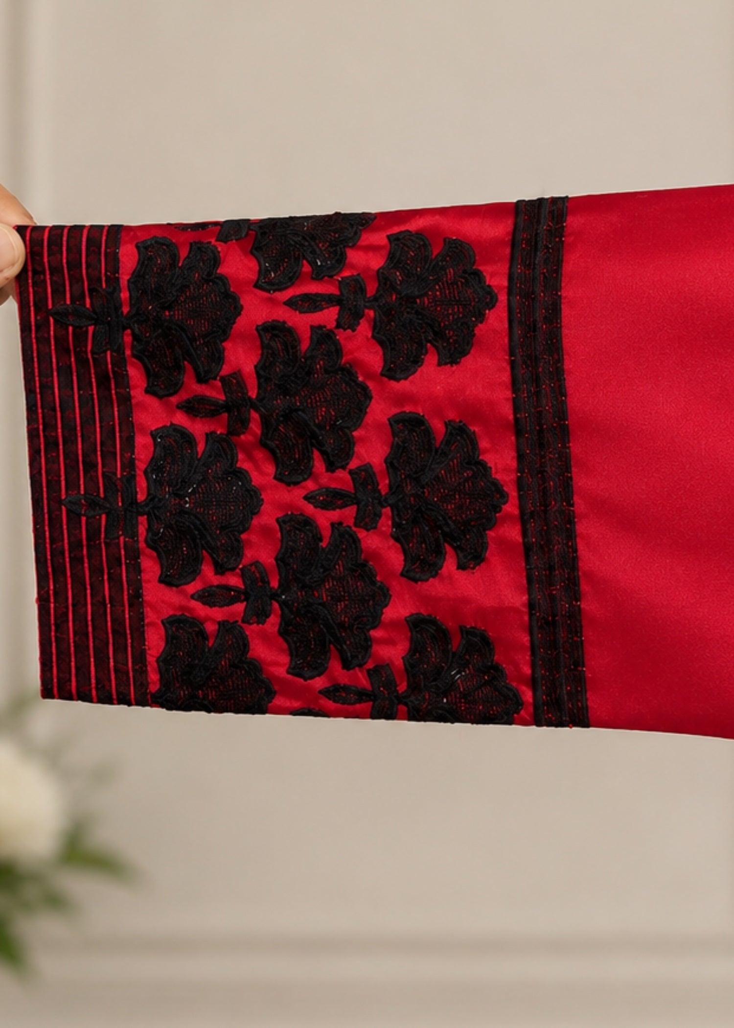 satin silk Kurta Set in Black, crimson