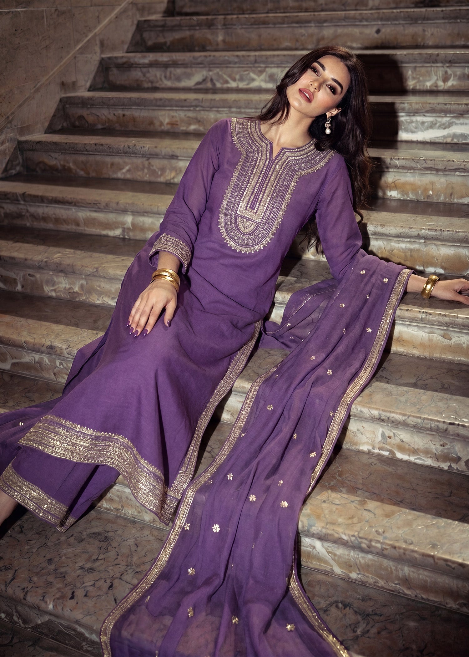 raw silk Kurta Set in Purple heart