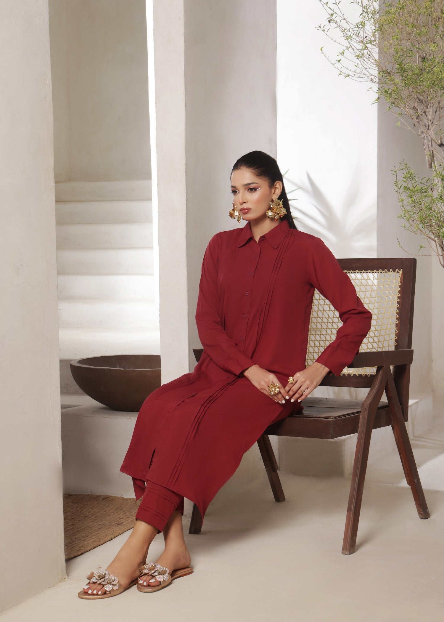 crepe Co Ord Sets in Crimson