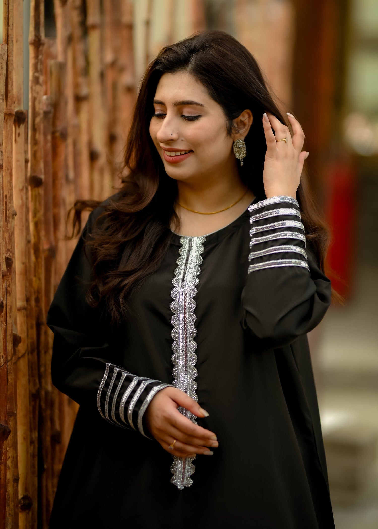 silk Kaftan in Jet black