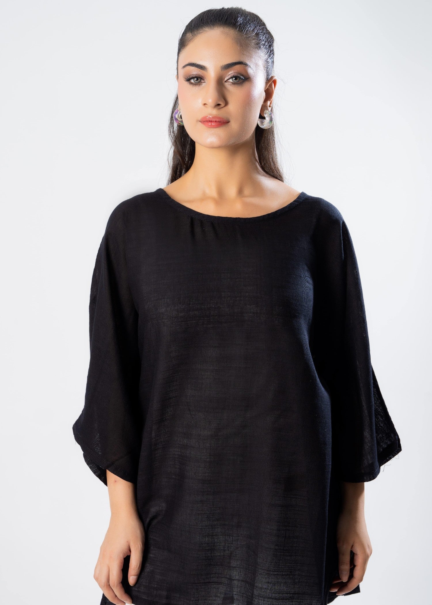 slub lawn Top in Jet black
