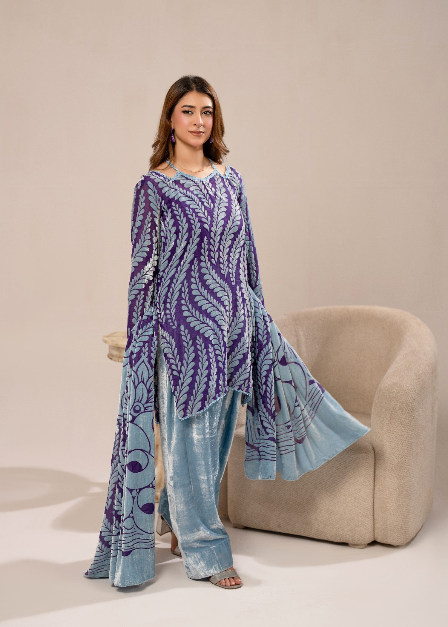 velvet Unstitched in Ice blue, royal purple