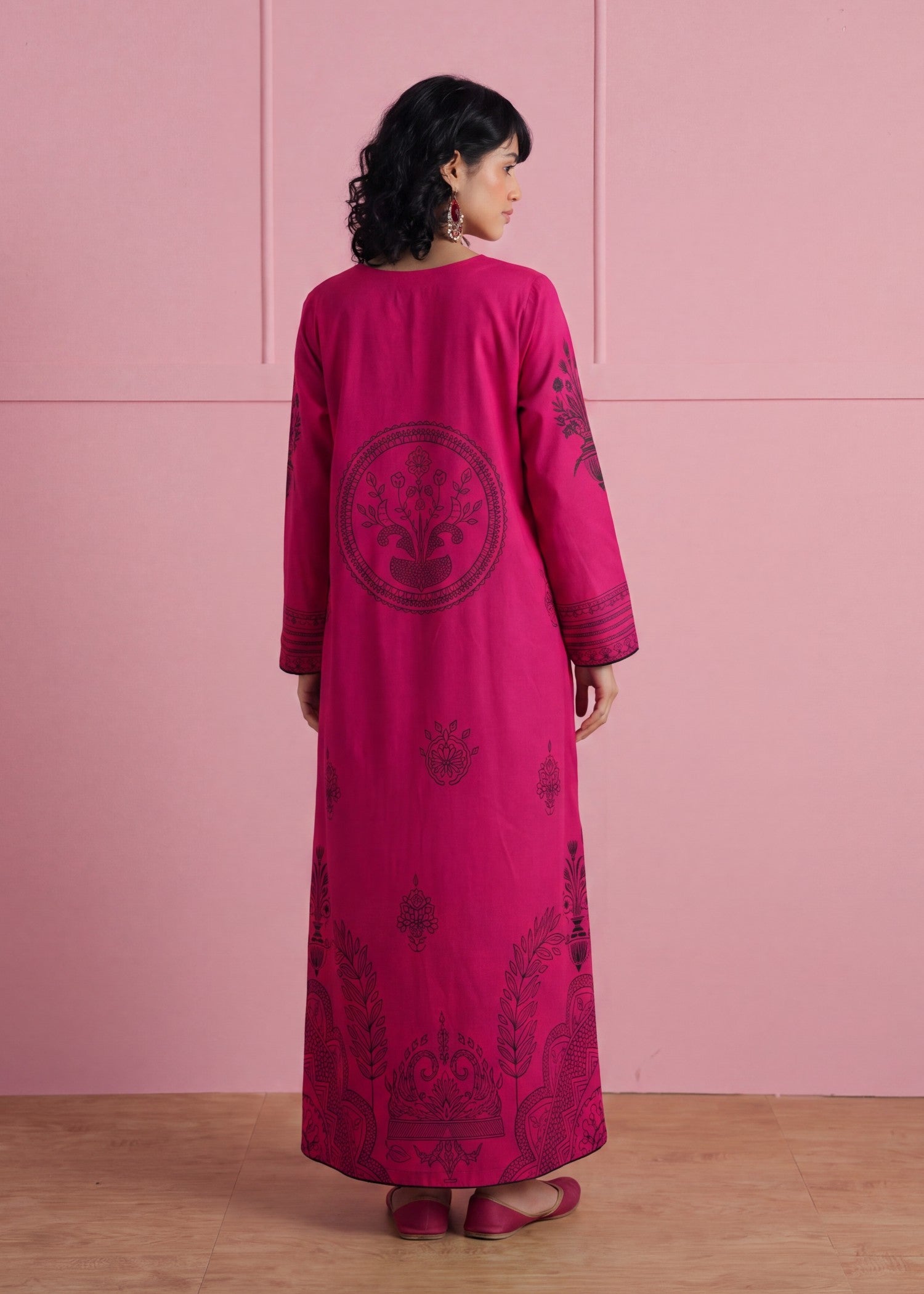 lawn Kaftan in Hot pink
