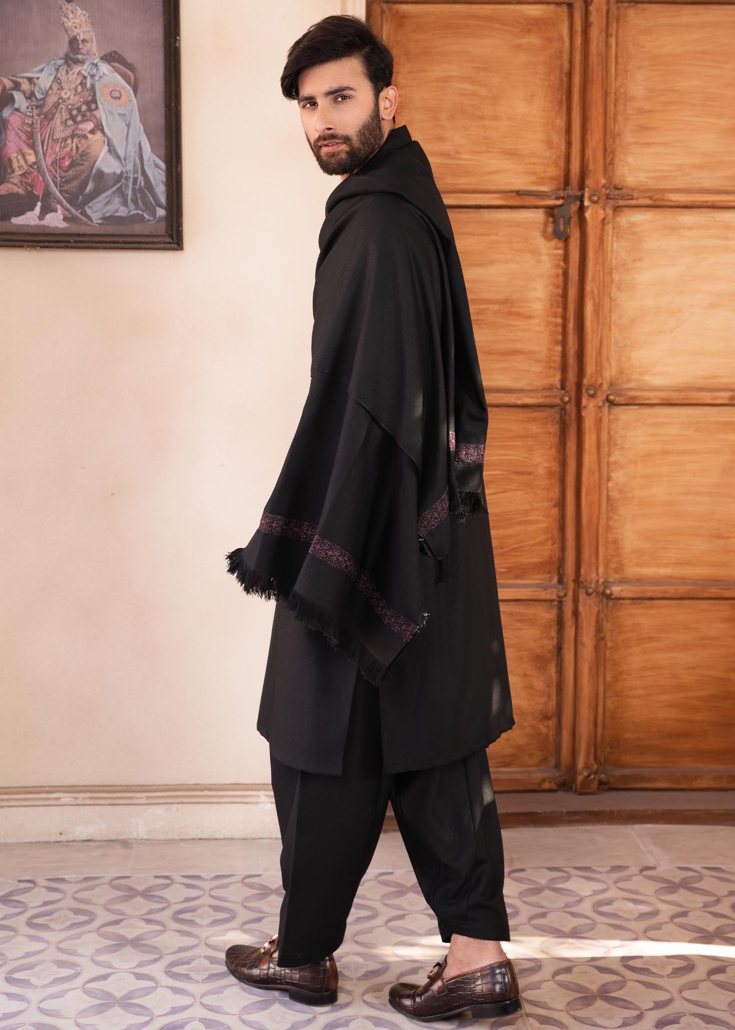 wool Shalwar Kameez in Black