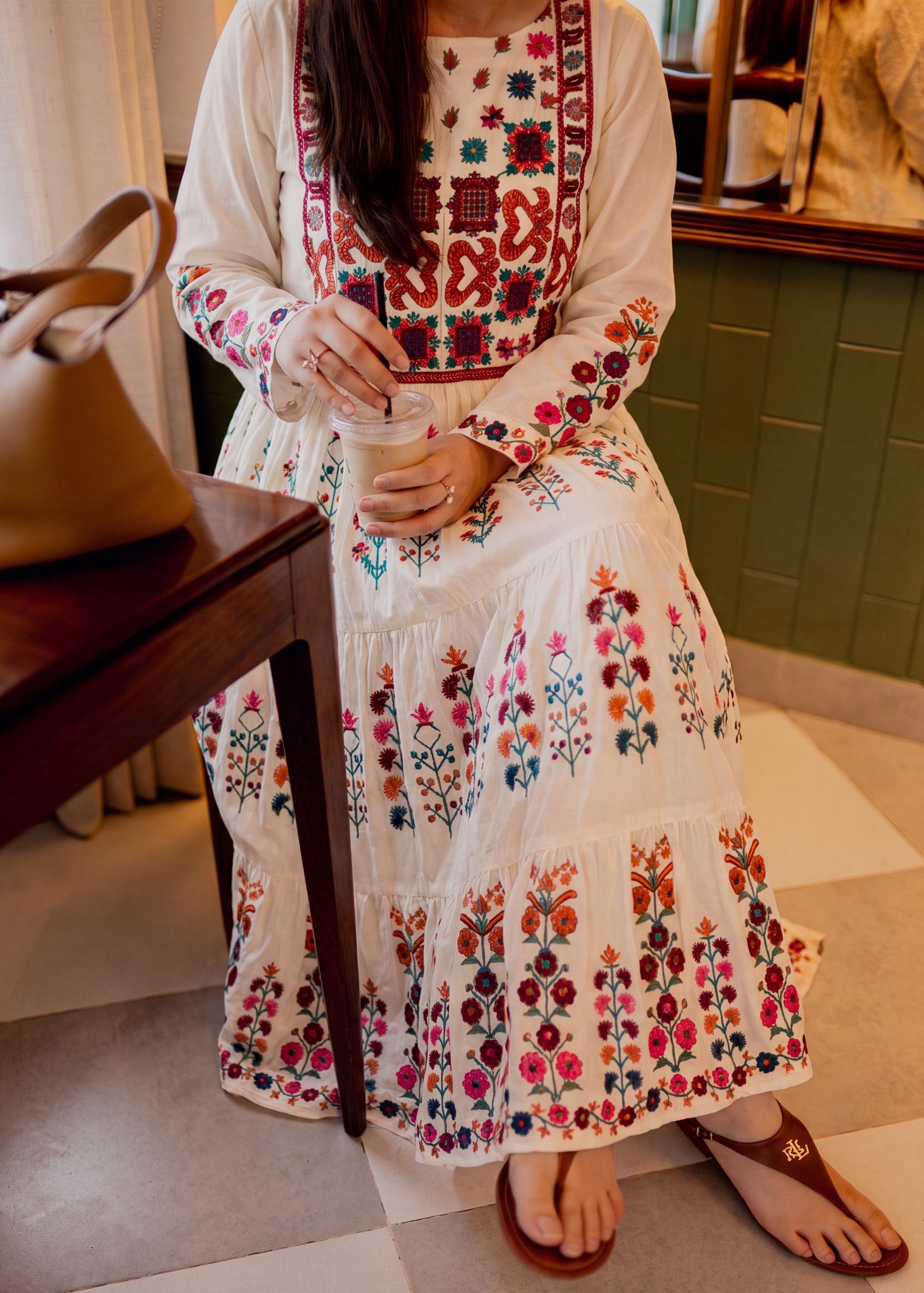 lawn Anarkali in Off-white