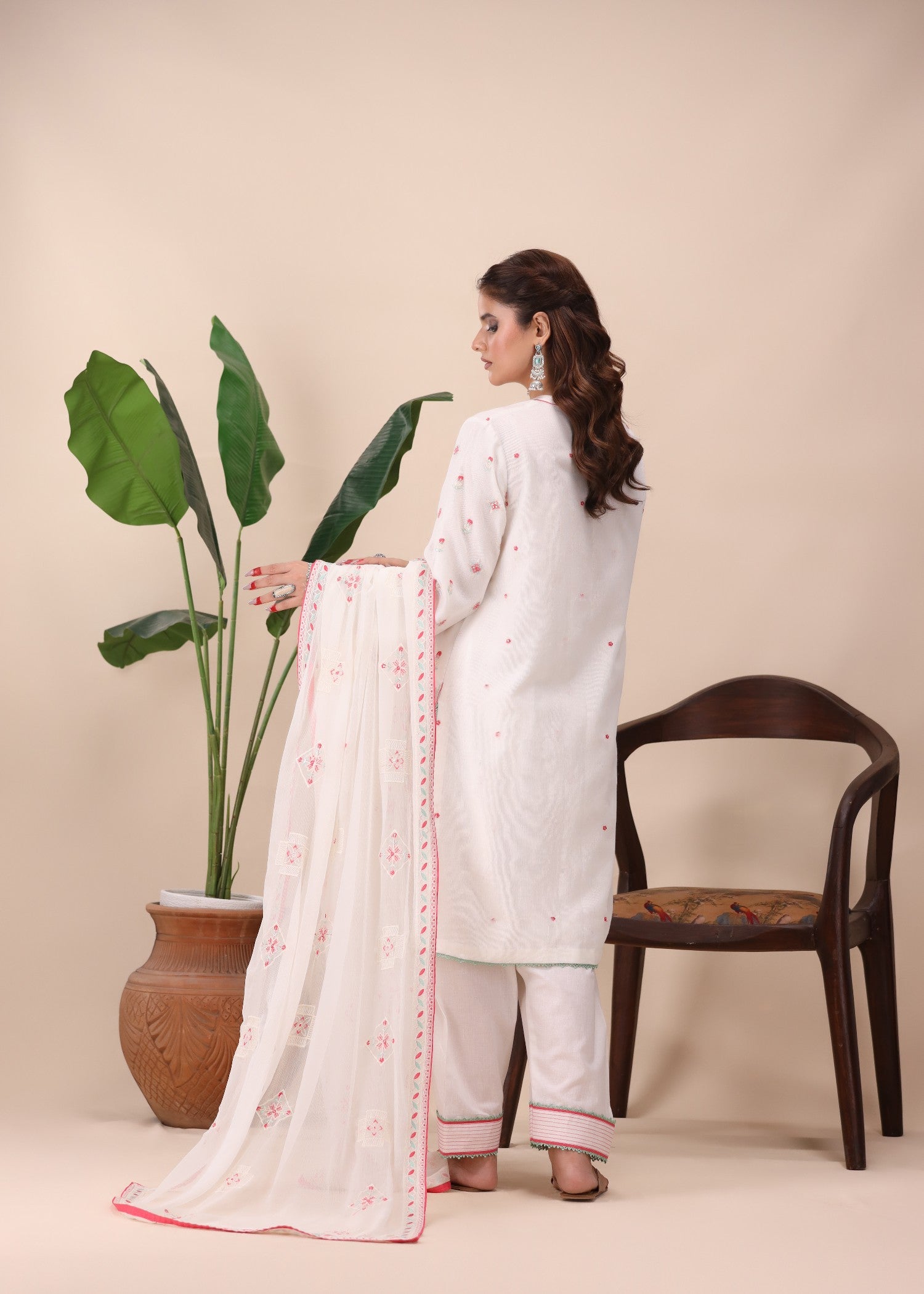 cotton net Kurta Set in White