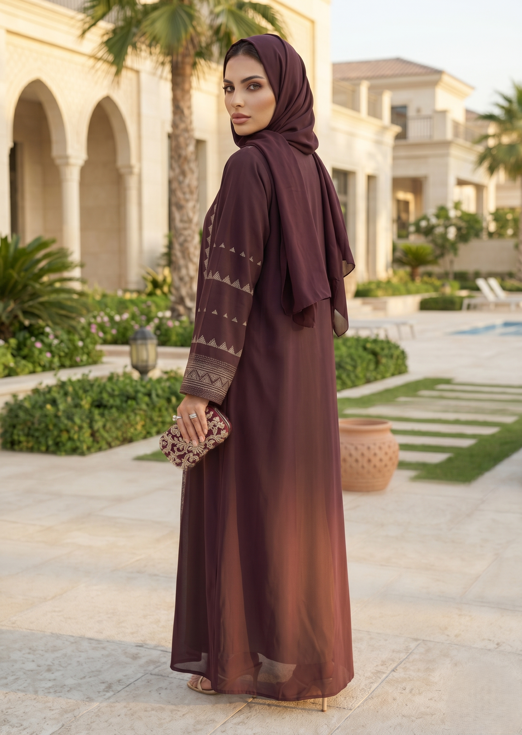 nidha Abaya in Maroon