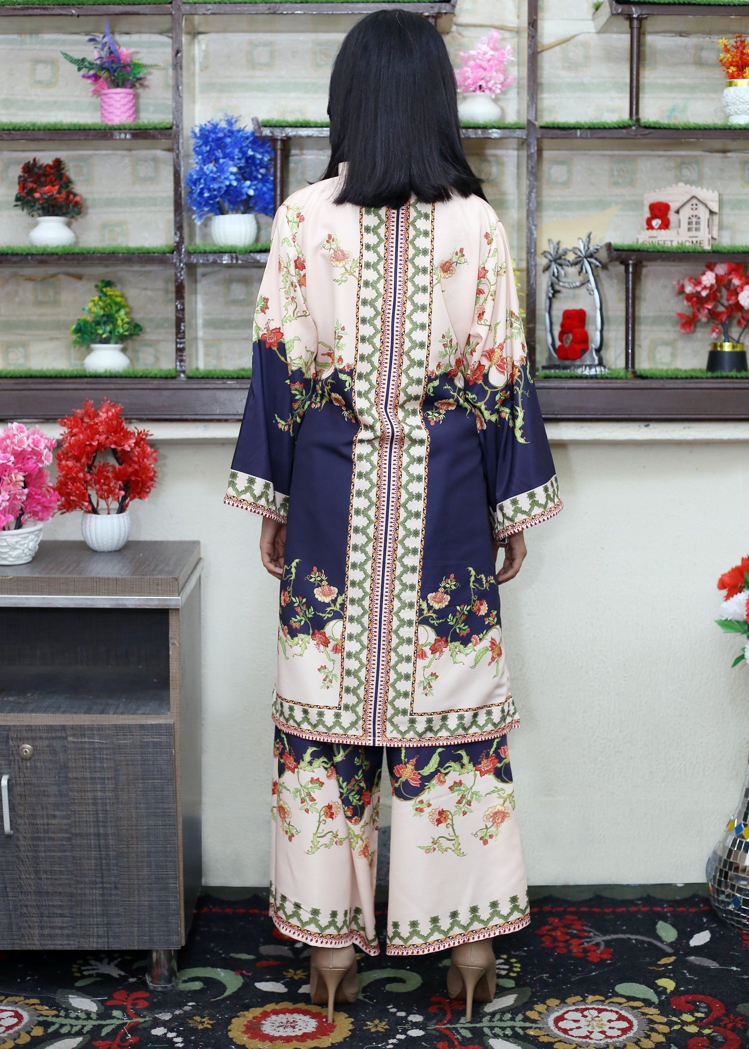 poly lawn Co Ord Sets in Dark blue, light pink