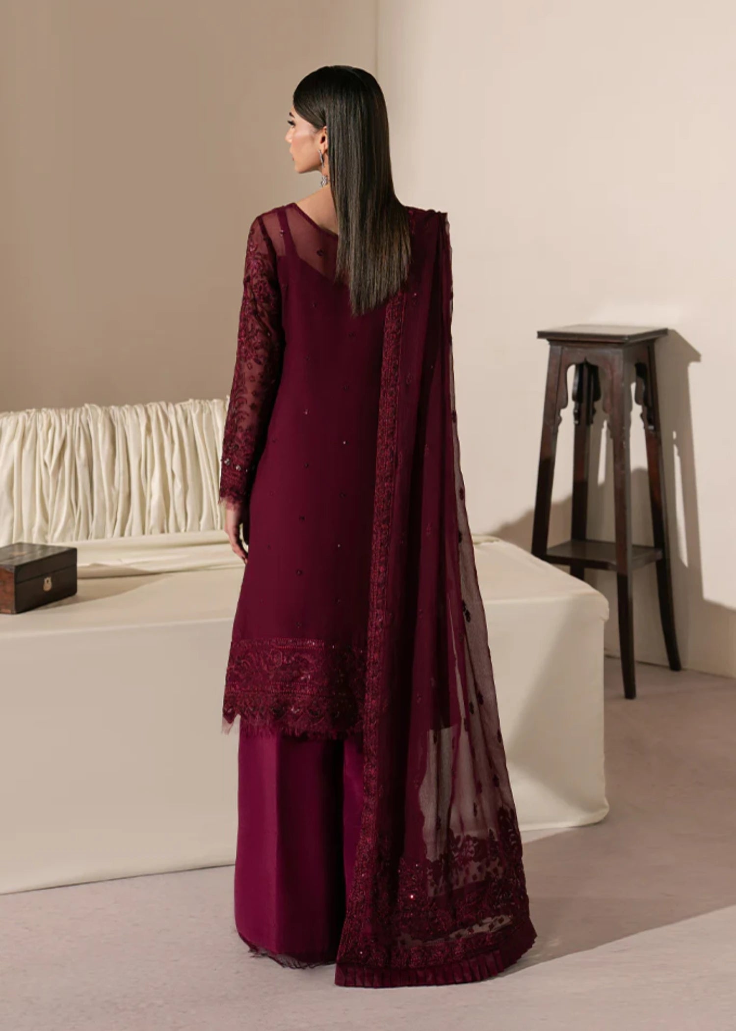 chiffon Kurta Set in Red