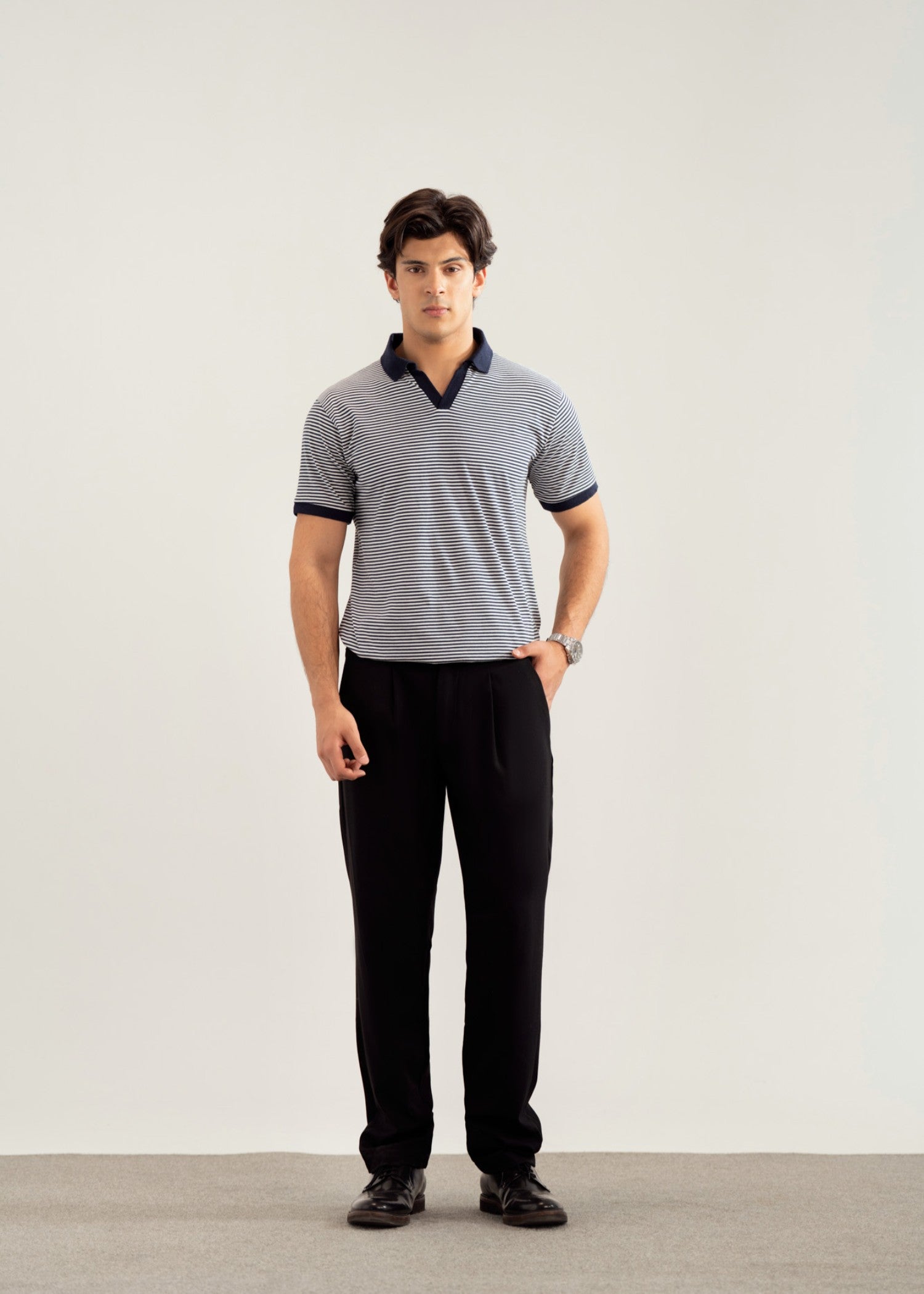 cotton jersey Polo Shirt in Navy blue, off-white