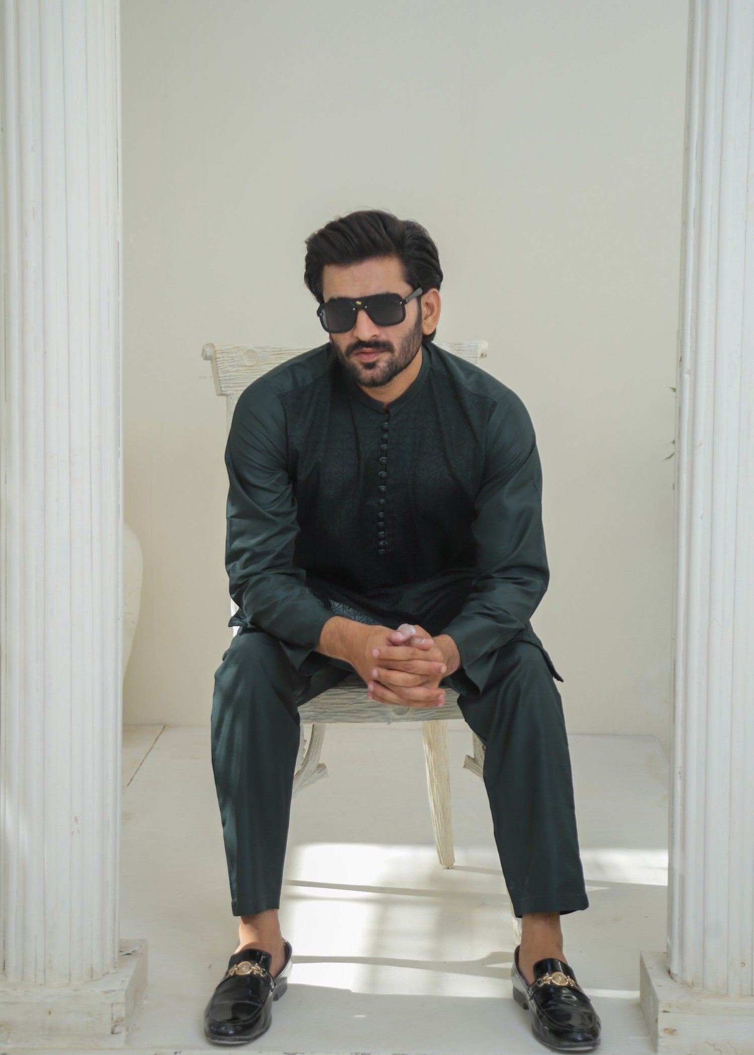 wash & wear Kurta Set in Raven grey