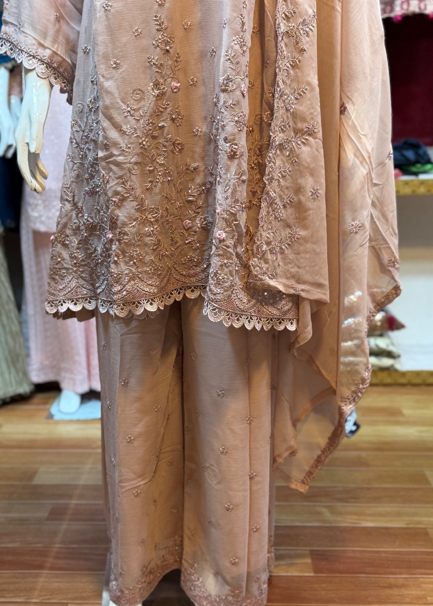 chiffon Short Frock in Pastel pink