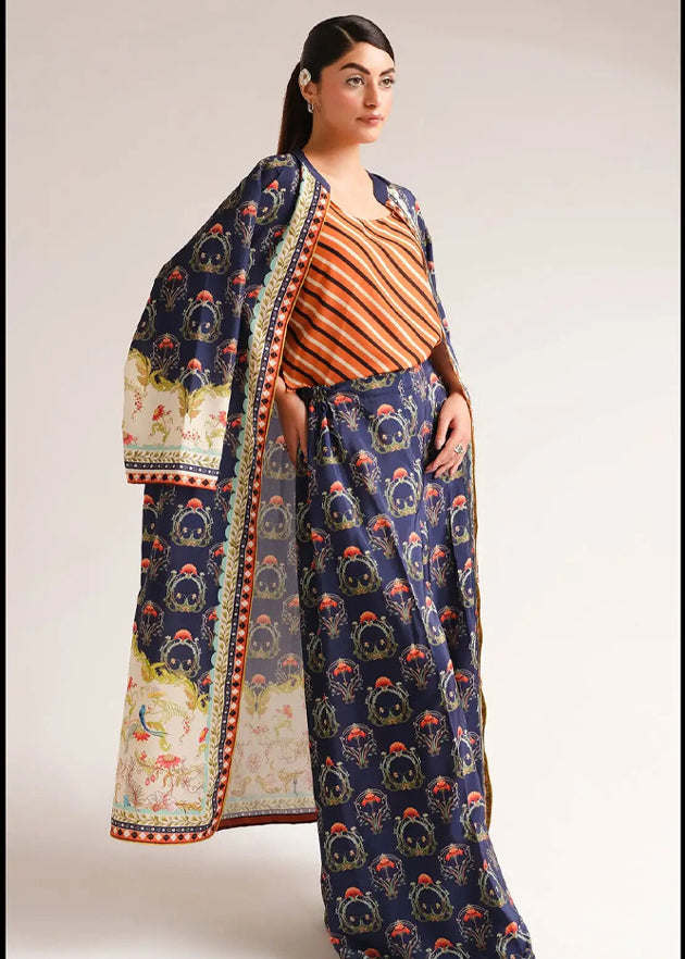 blended khaddar Gown in Navy blue