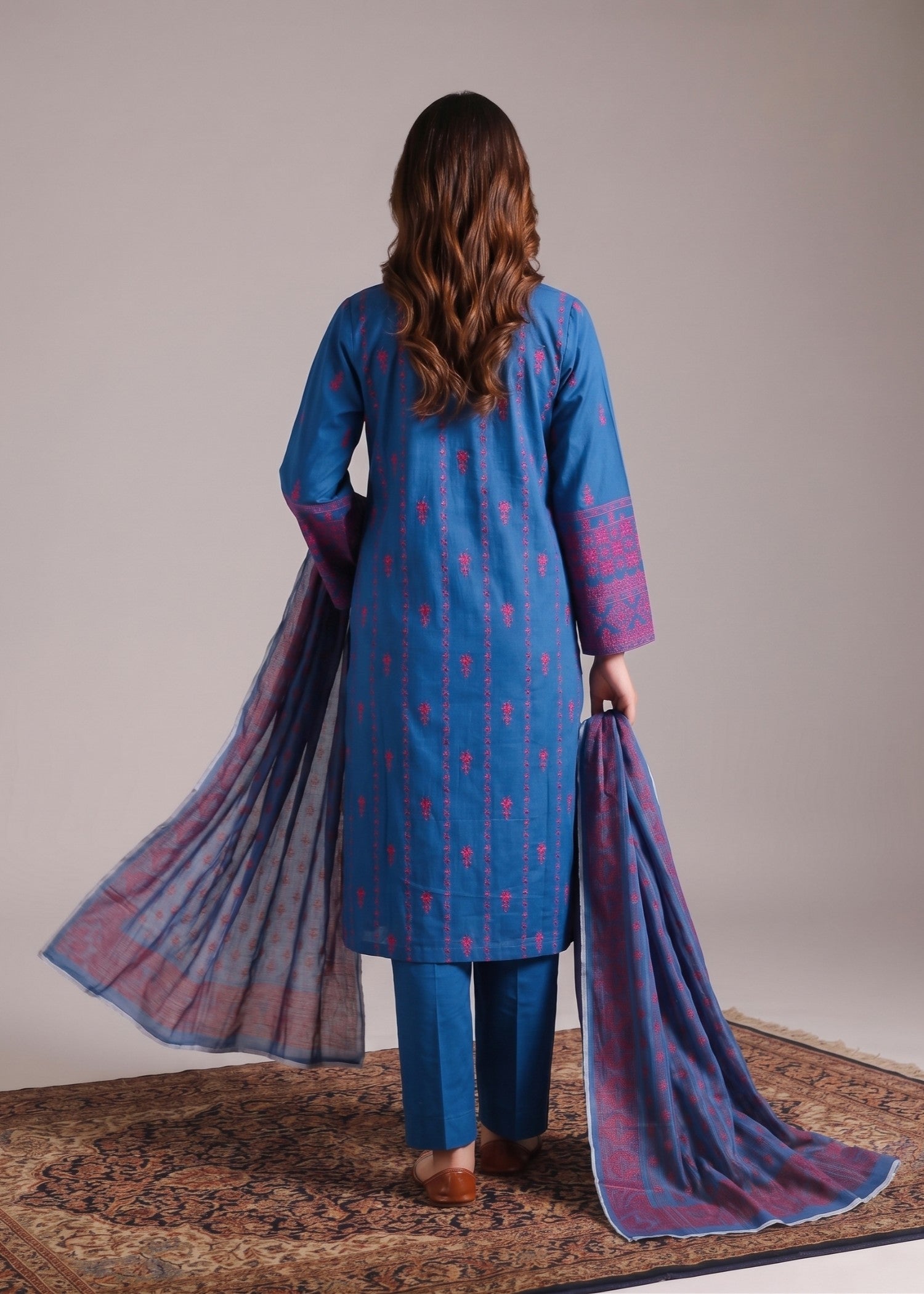 lawn cotton Kurta Set in Cerulean