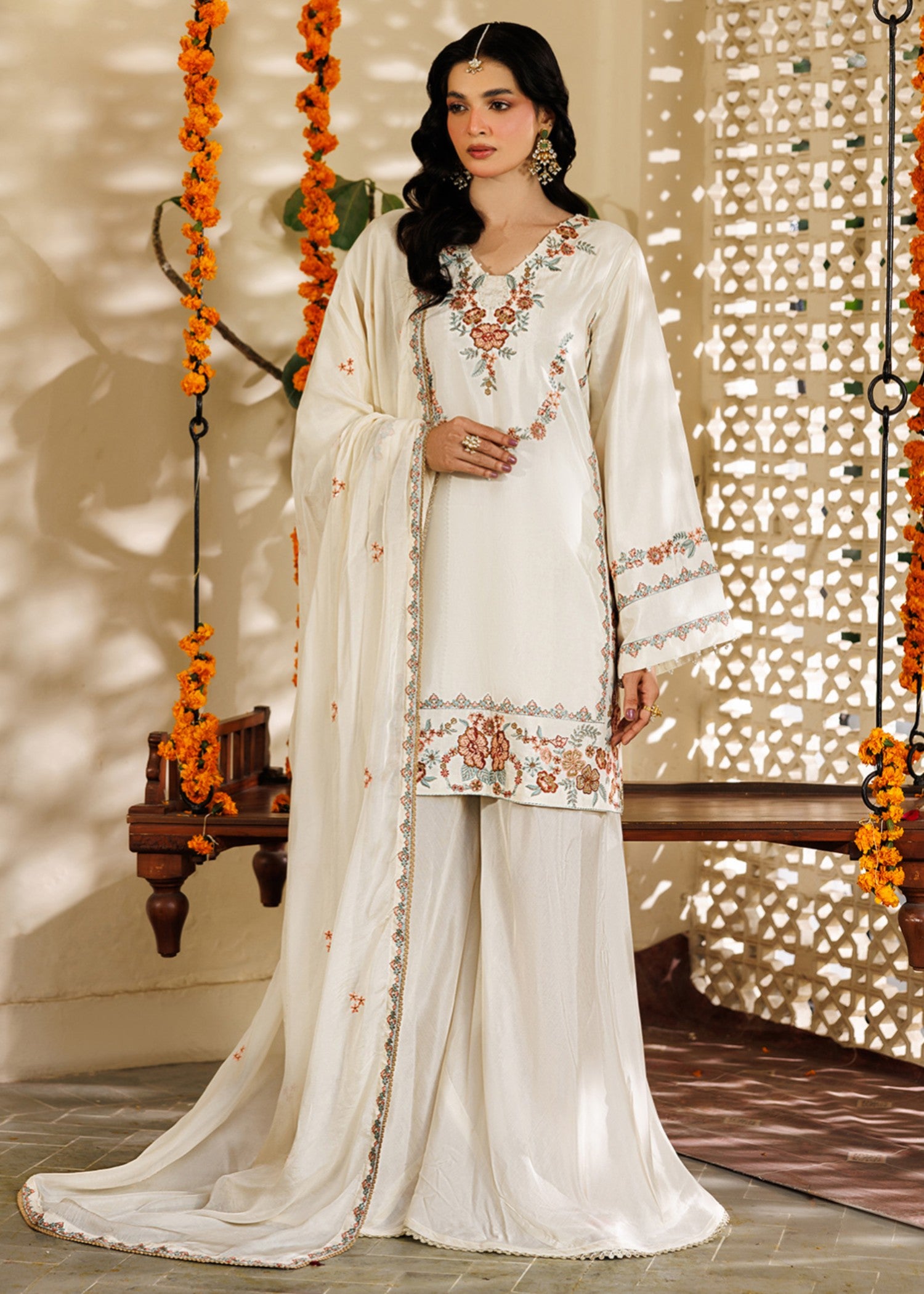 raw silk Sharara in Off-white