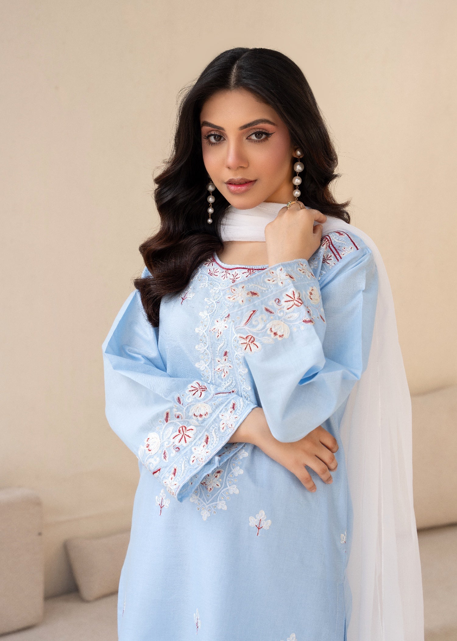 cambric Kurta Set in Sky blue