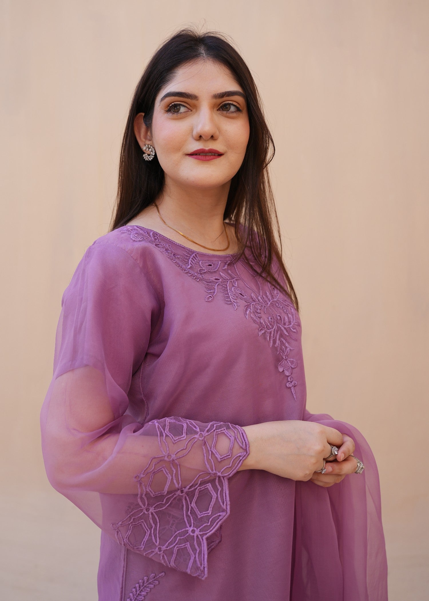 organza Kurta Set in Purple ash