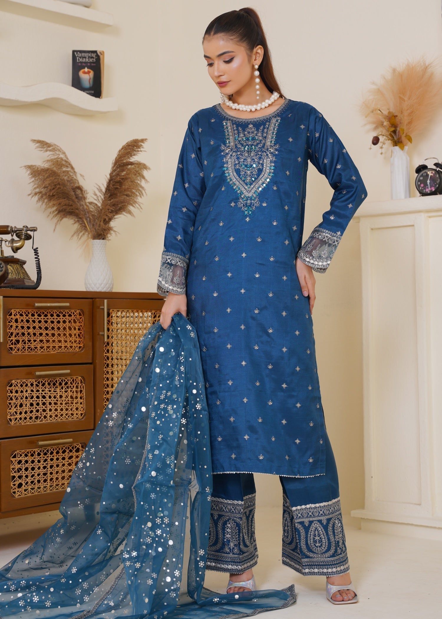 kattan silk Kurta Set in Ocean blue