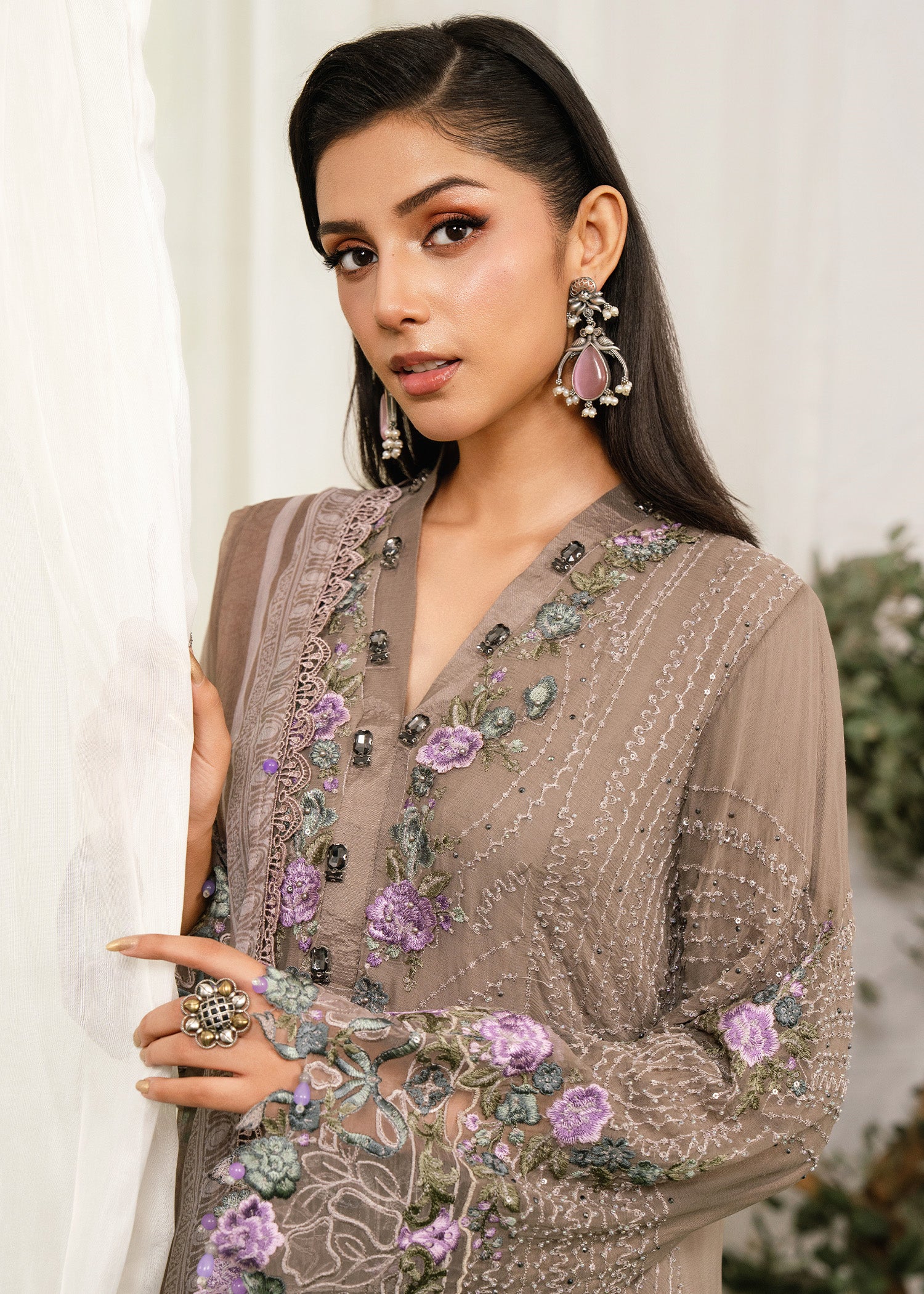 chiffon Kurta Set in Dark grey