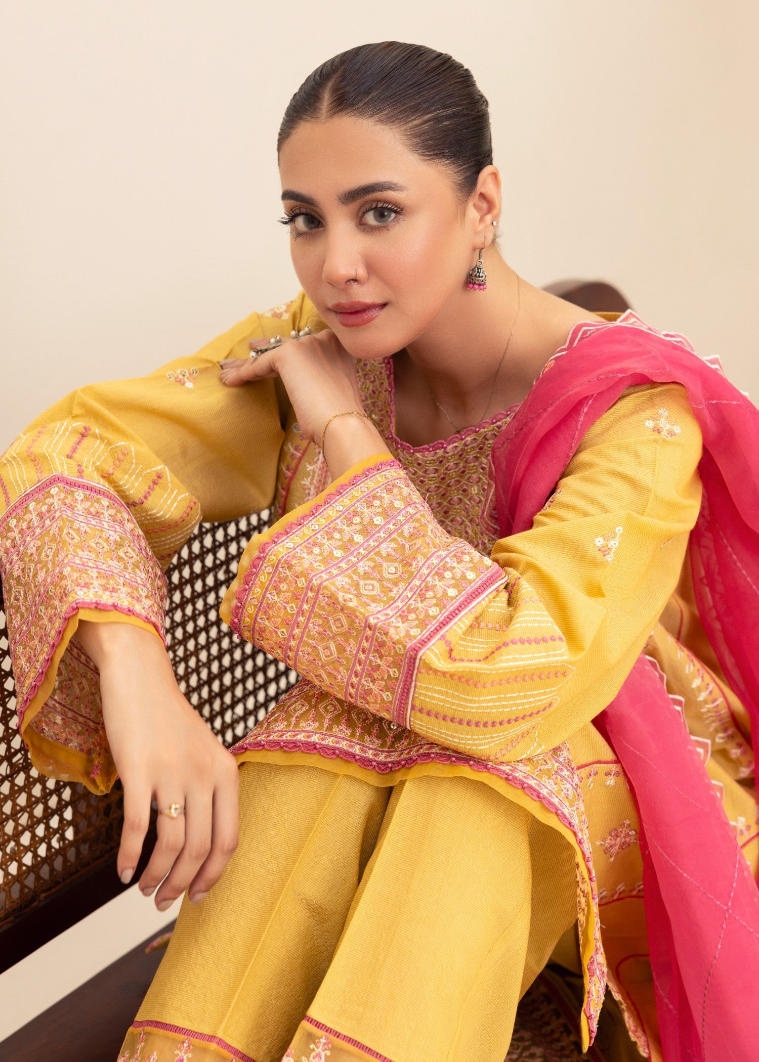 chambray Kurta Set in Yellow