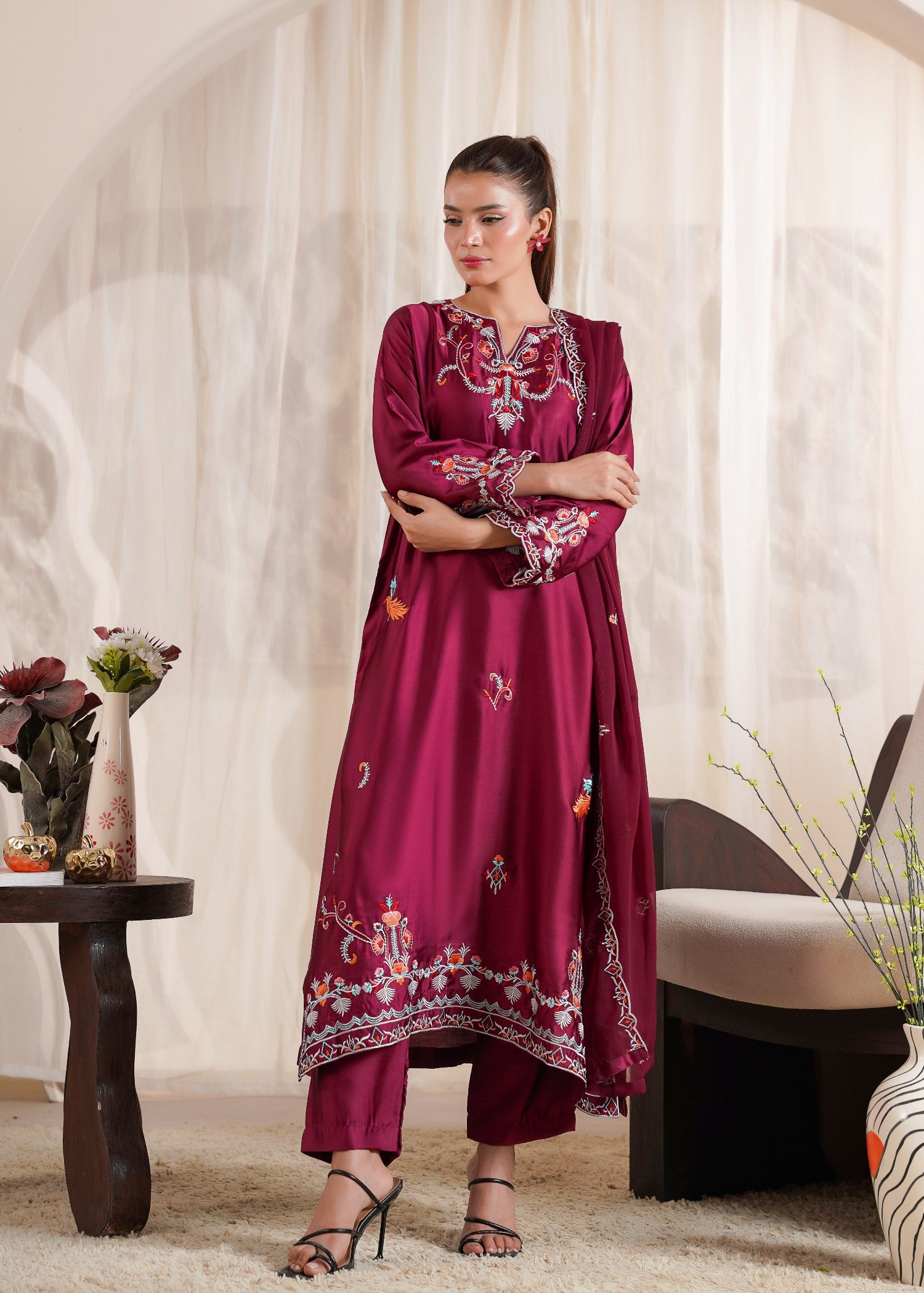 silk Kaftan in Magenta haze