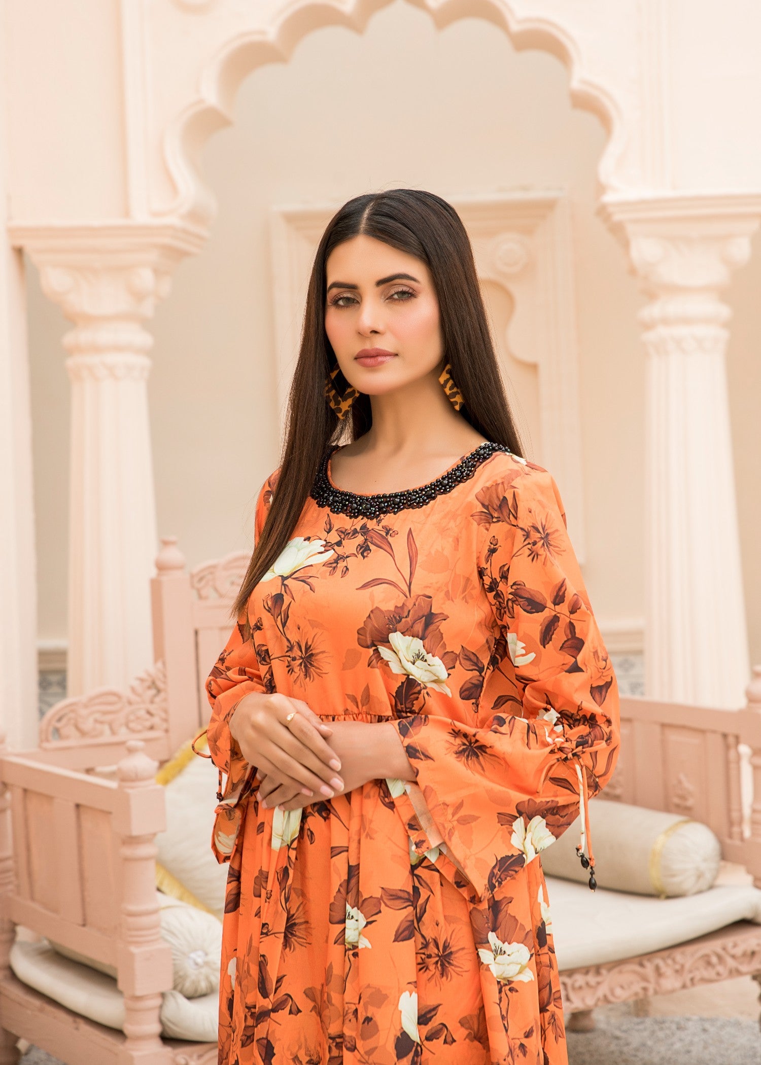 silk Pishwas in Orange