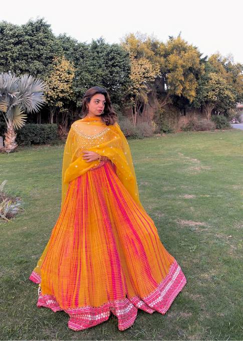 organza Pishwas in Yellow