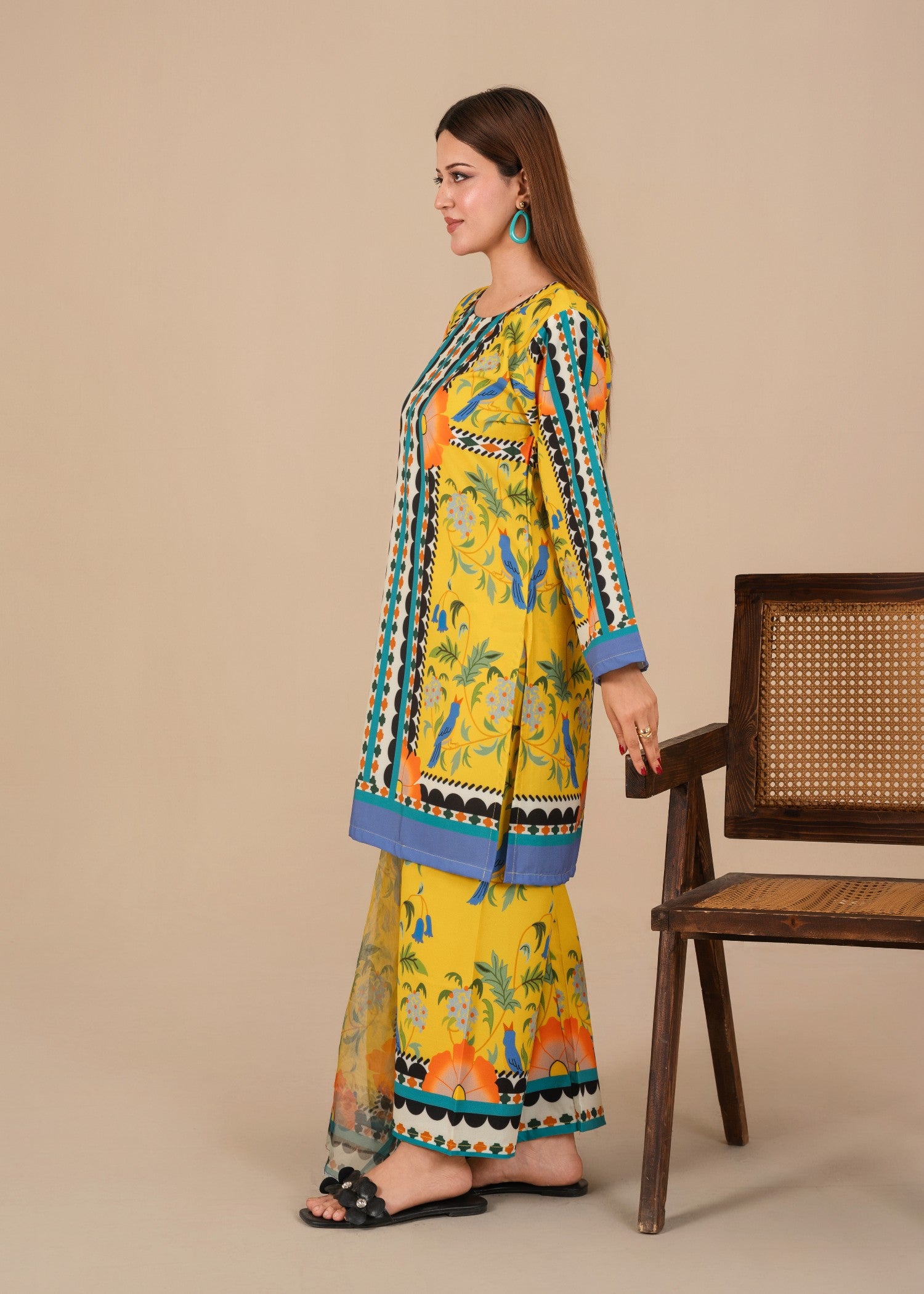 silk crepe Kurta Set in Yellow