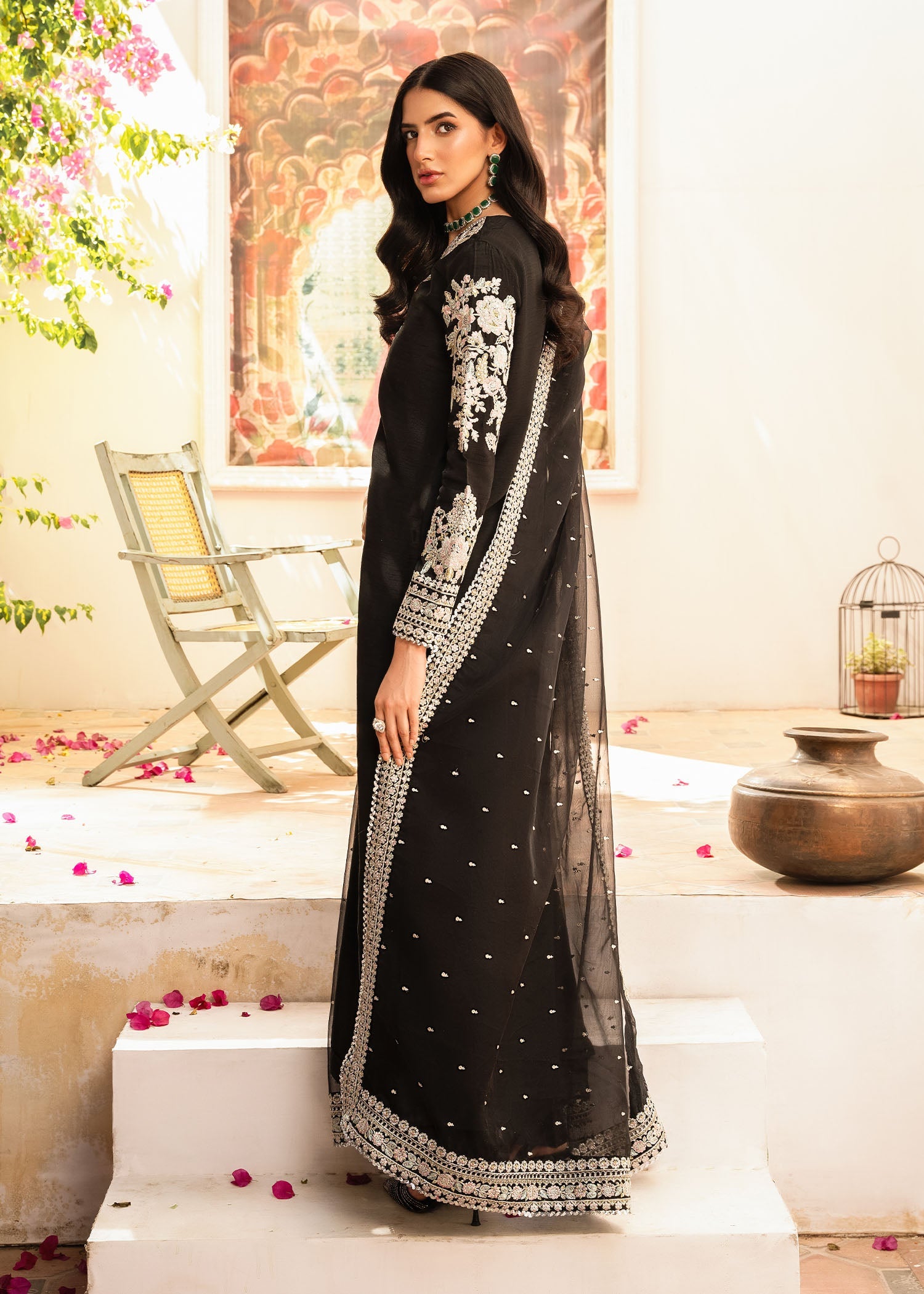 khaddi silk Kurta Set in Black