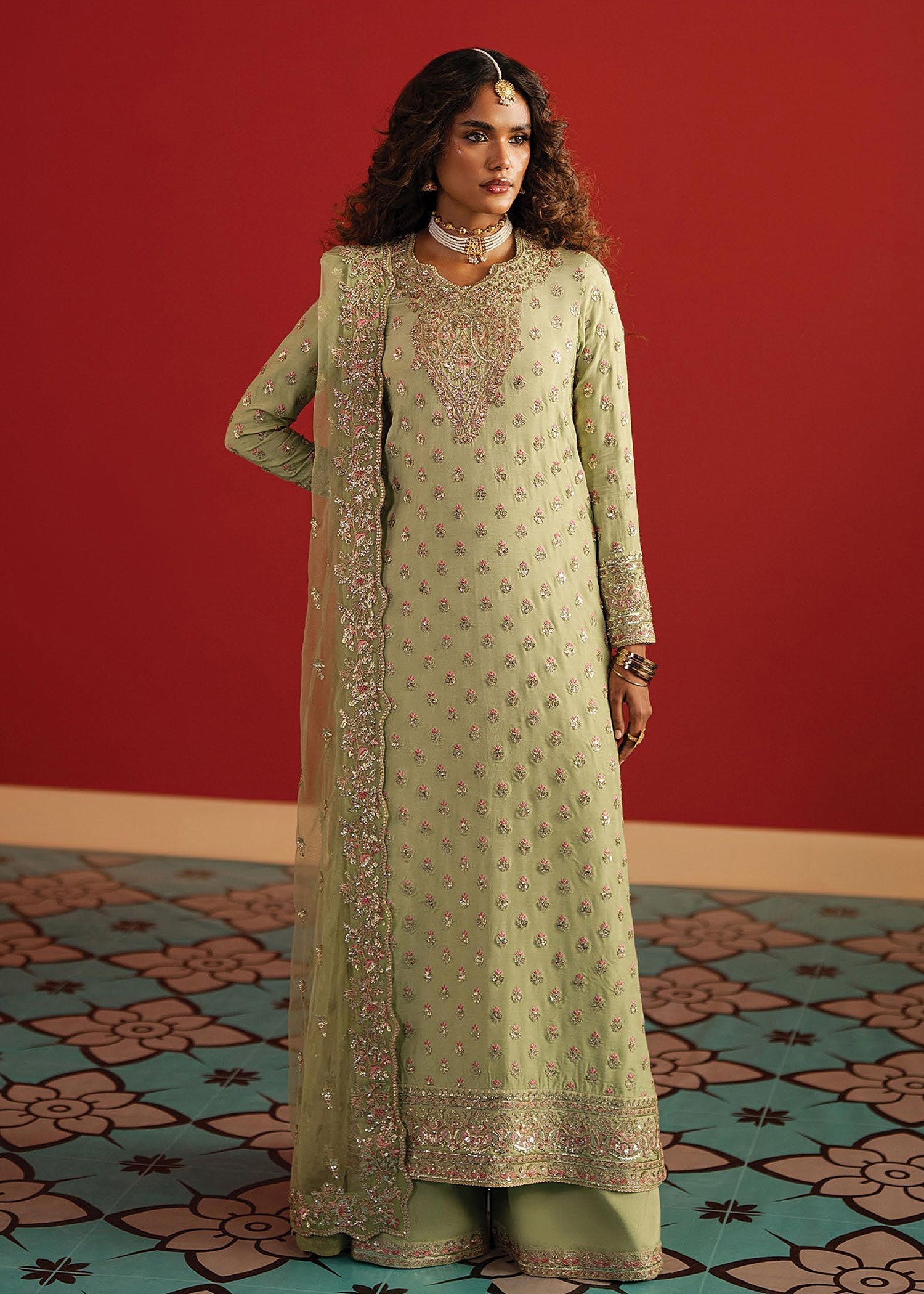 raw silk Unstitched in Pistachio green