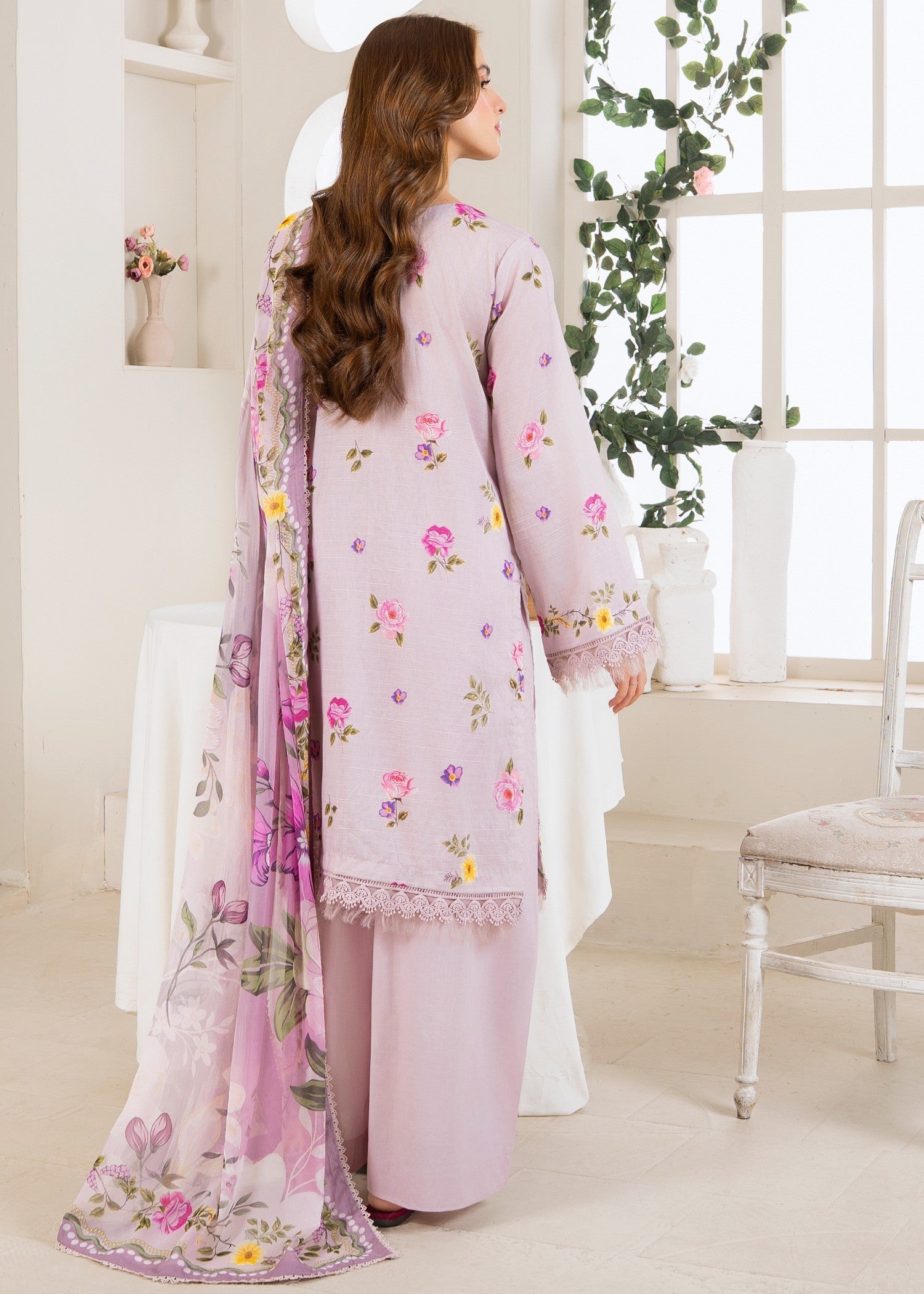 slub lawn Kurta Set in Lavender blush