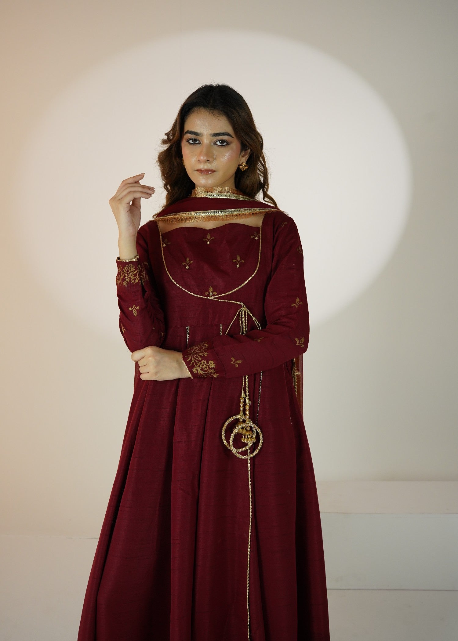 raw silk Angrakha in Burgundy