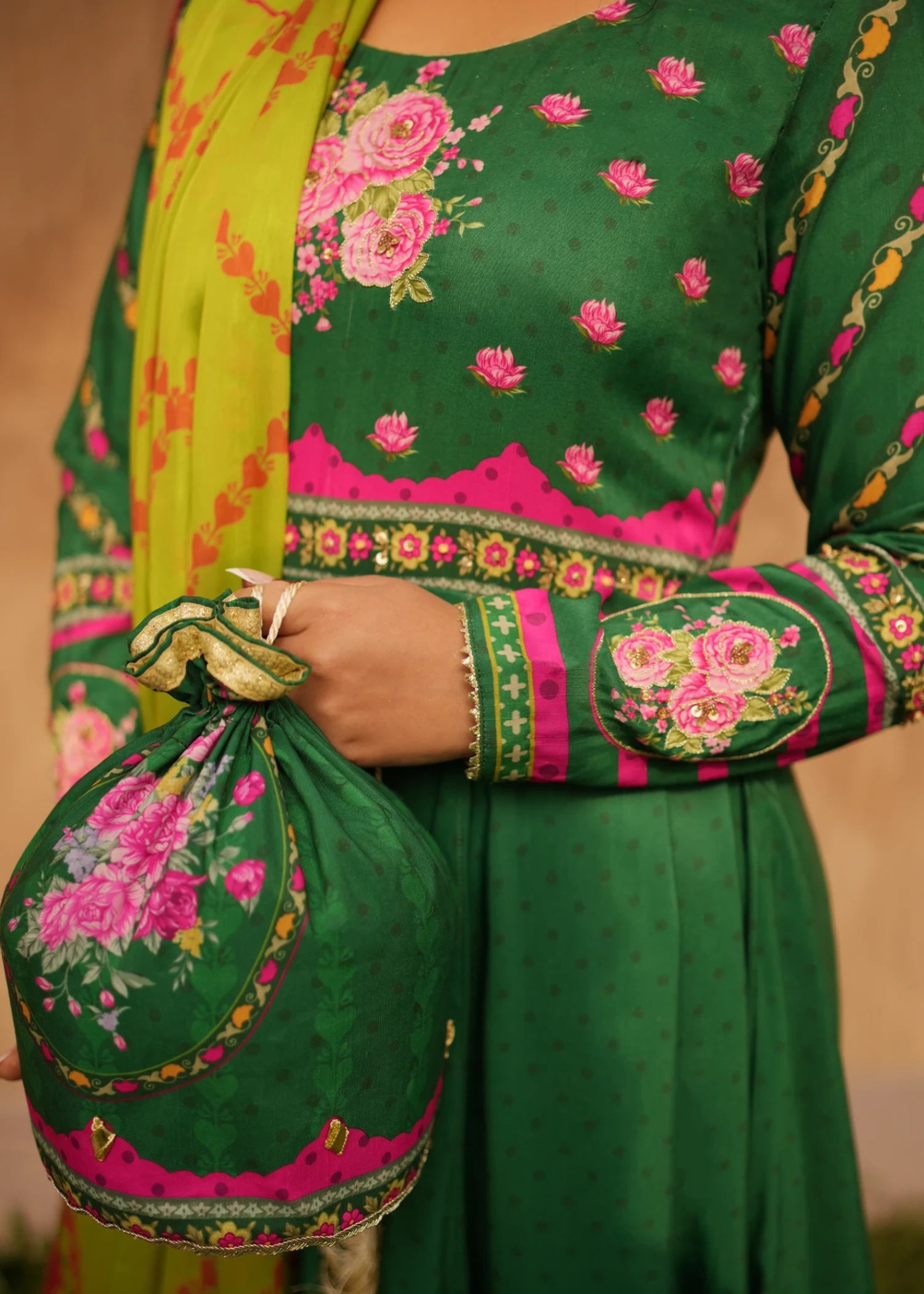 raw silk Unstitched in Dark green