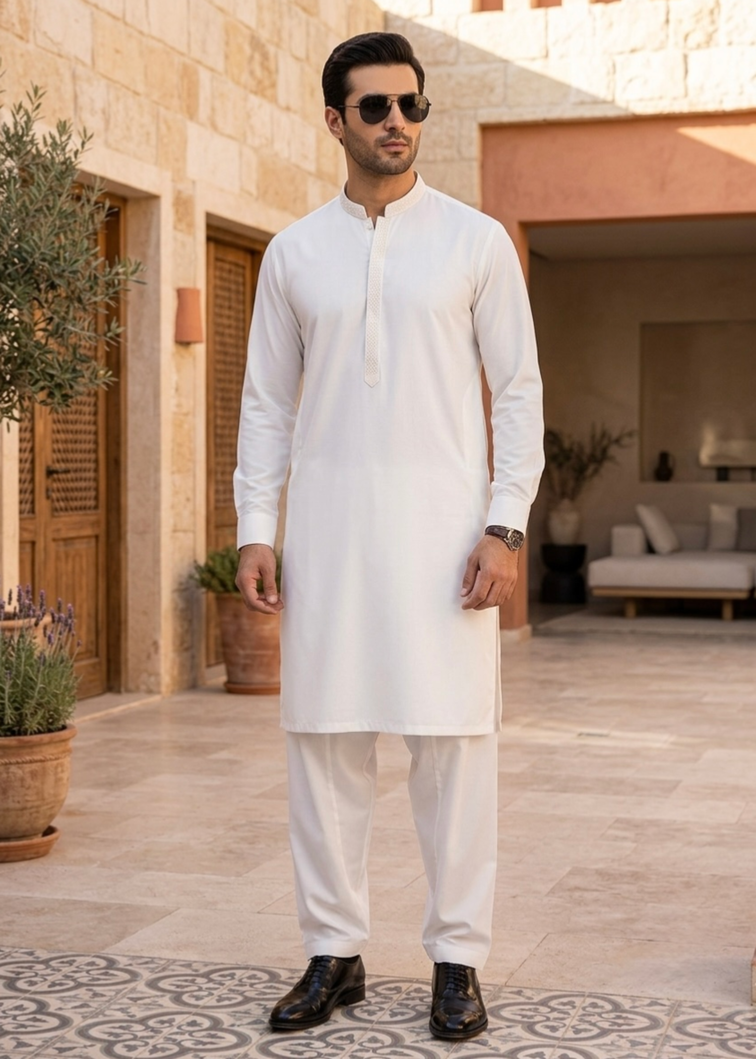 wash & wear Shalwar Kameez in White