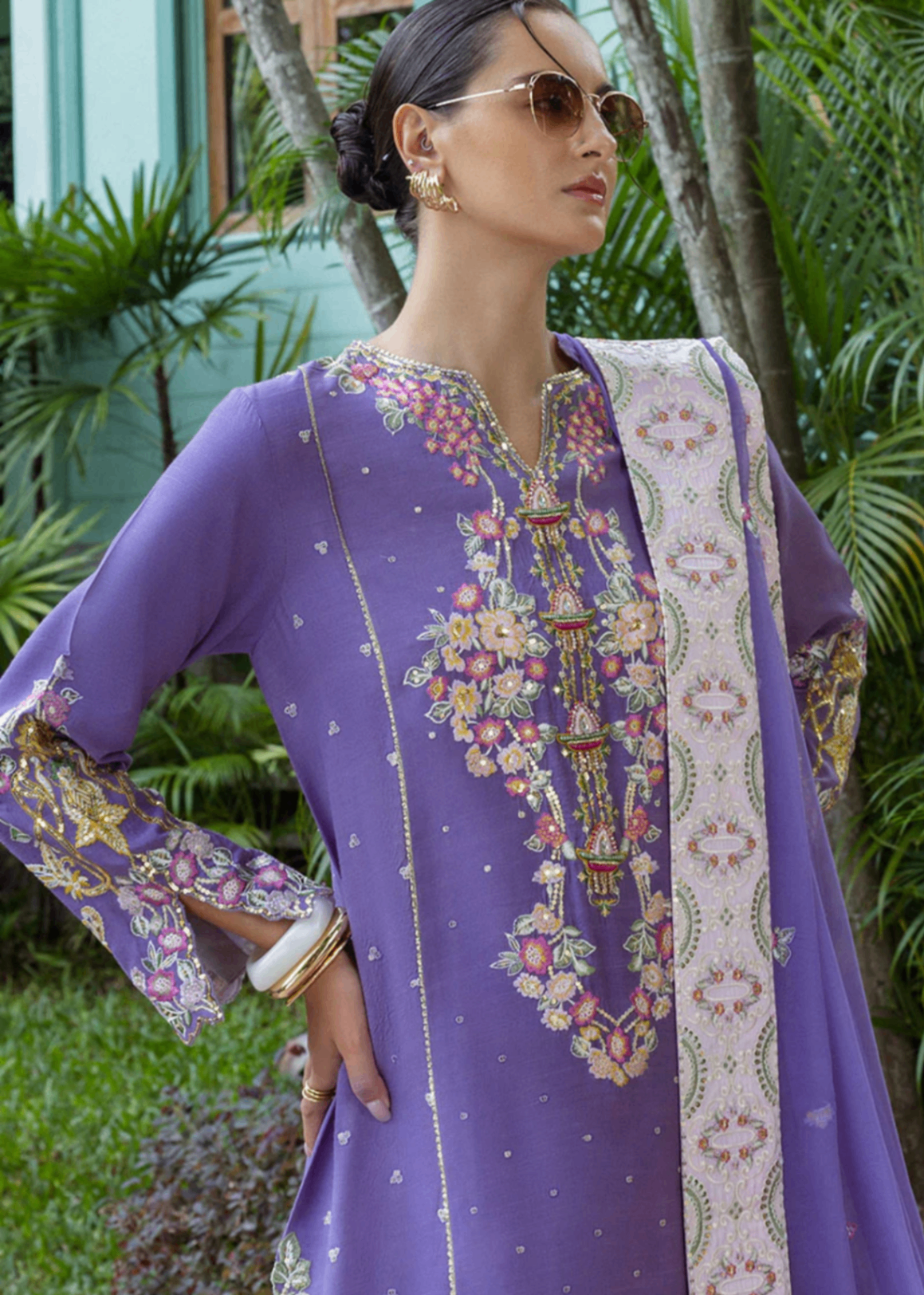 raw silk Kurta Set in Bright lavender