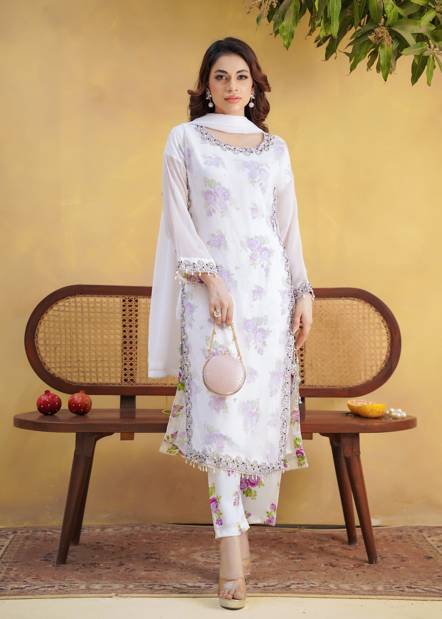 chiffon Kurta Set in Periwinkle