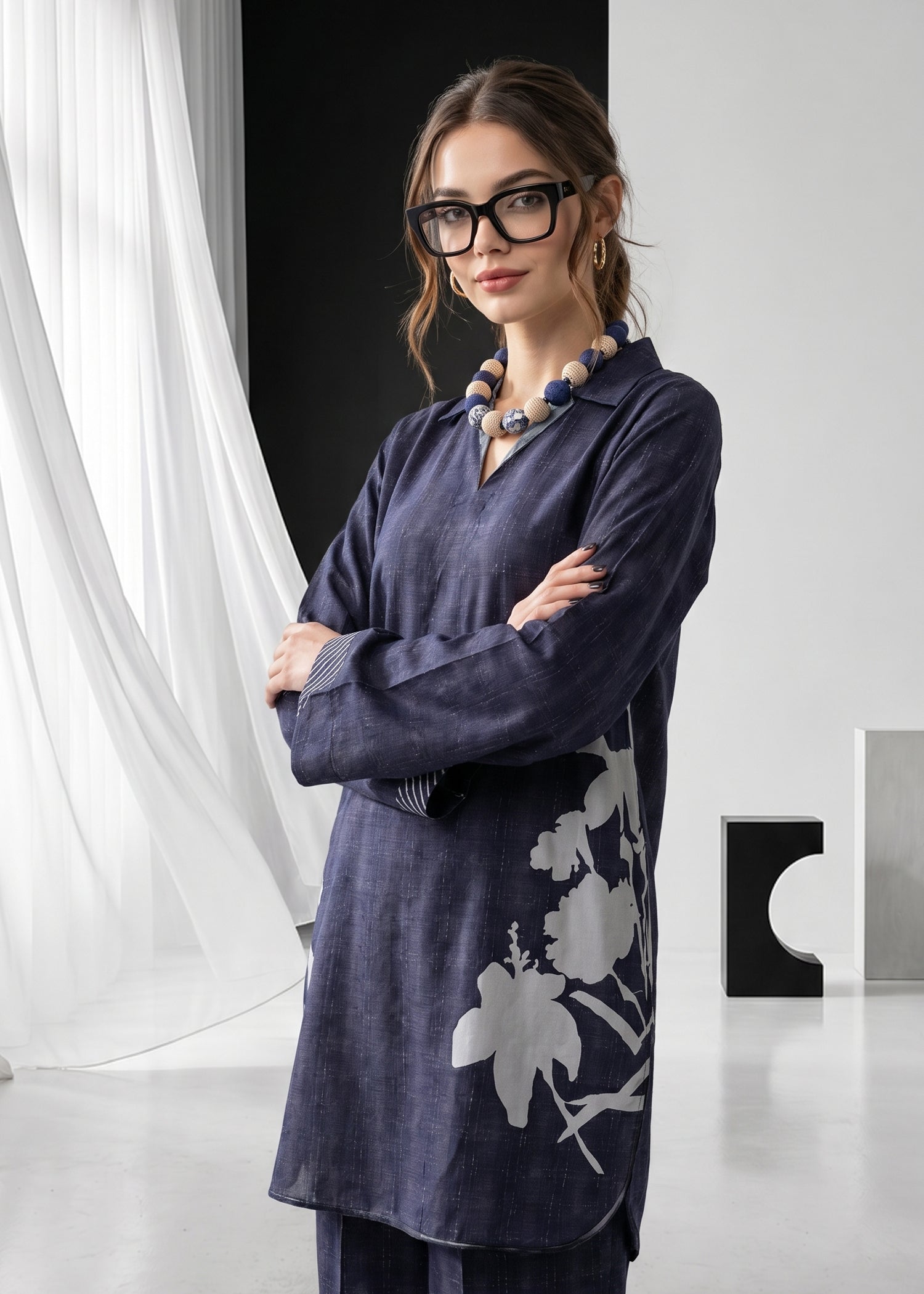 slub lawn Co Ord Sets in Twilight blue