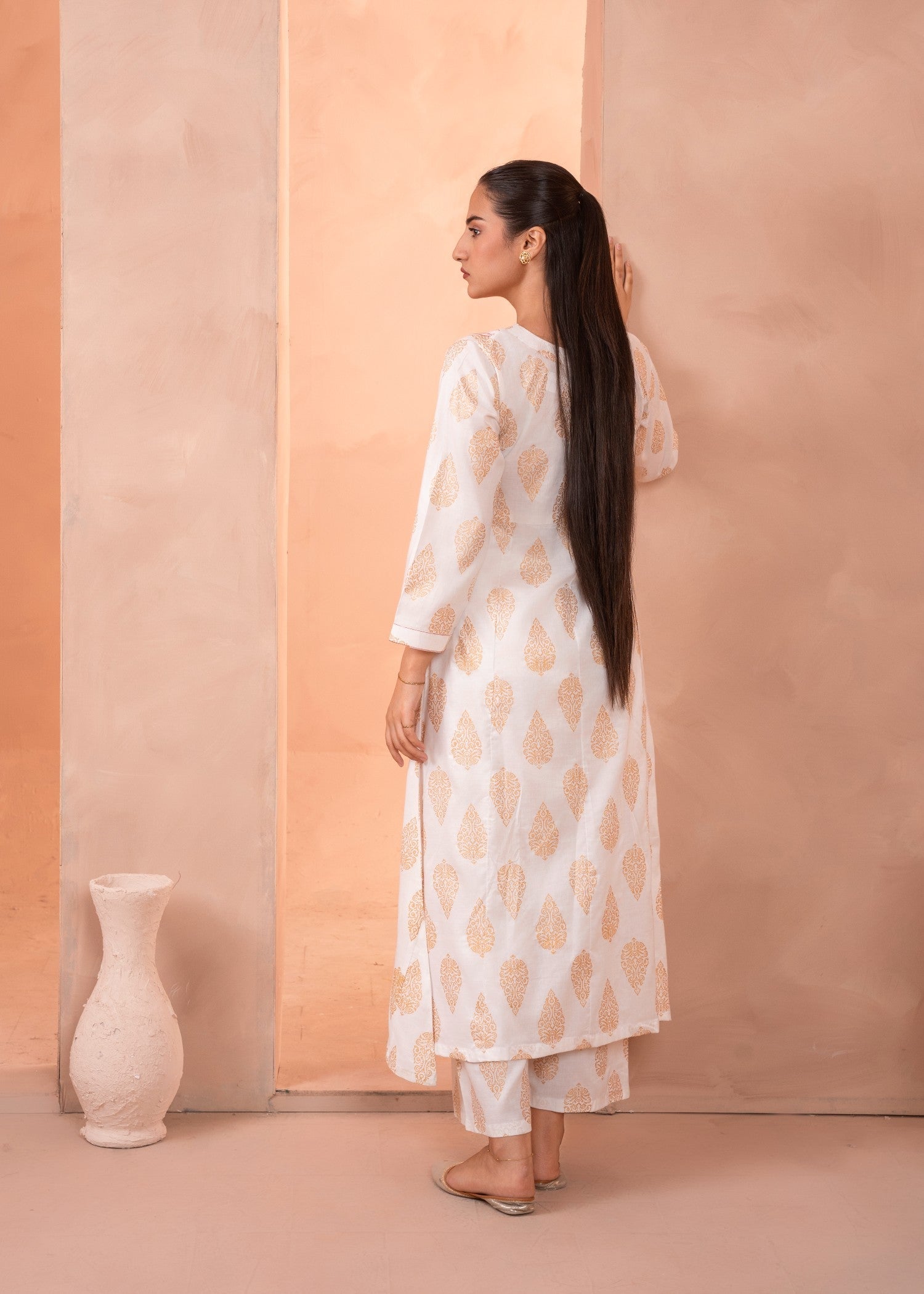 linen Pishwas in White