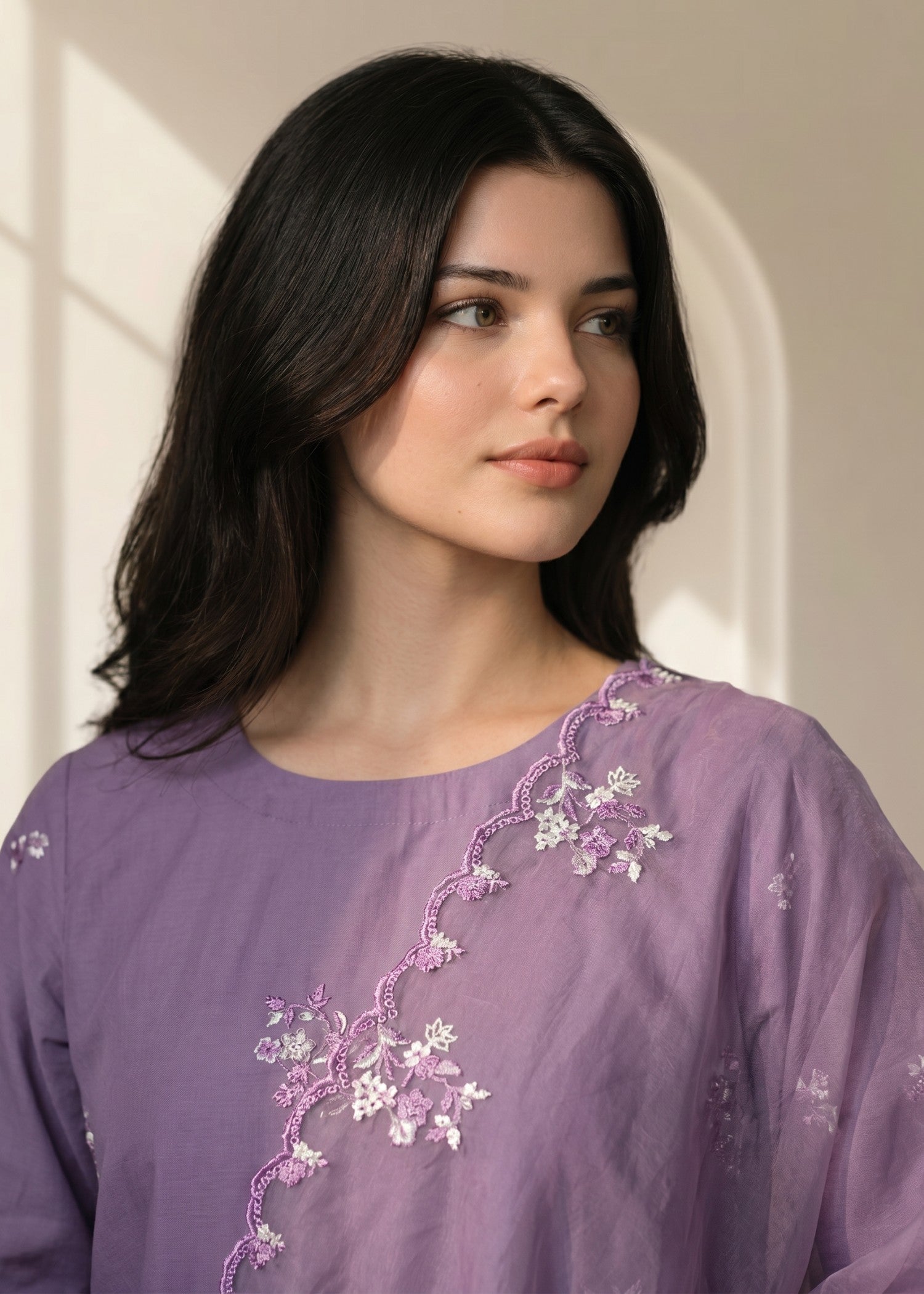 lawn cotton Kurta Set in Lavender