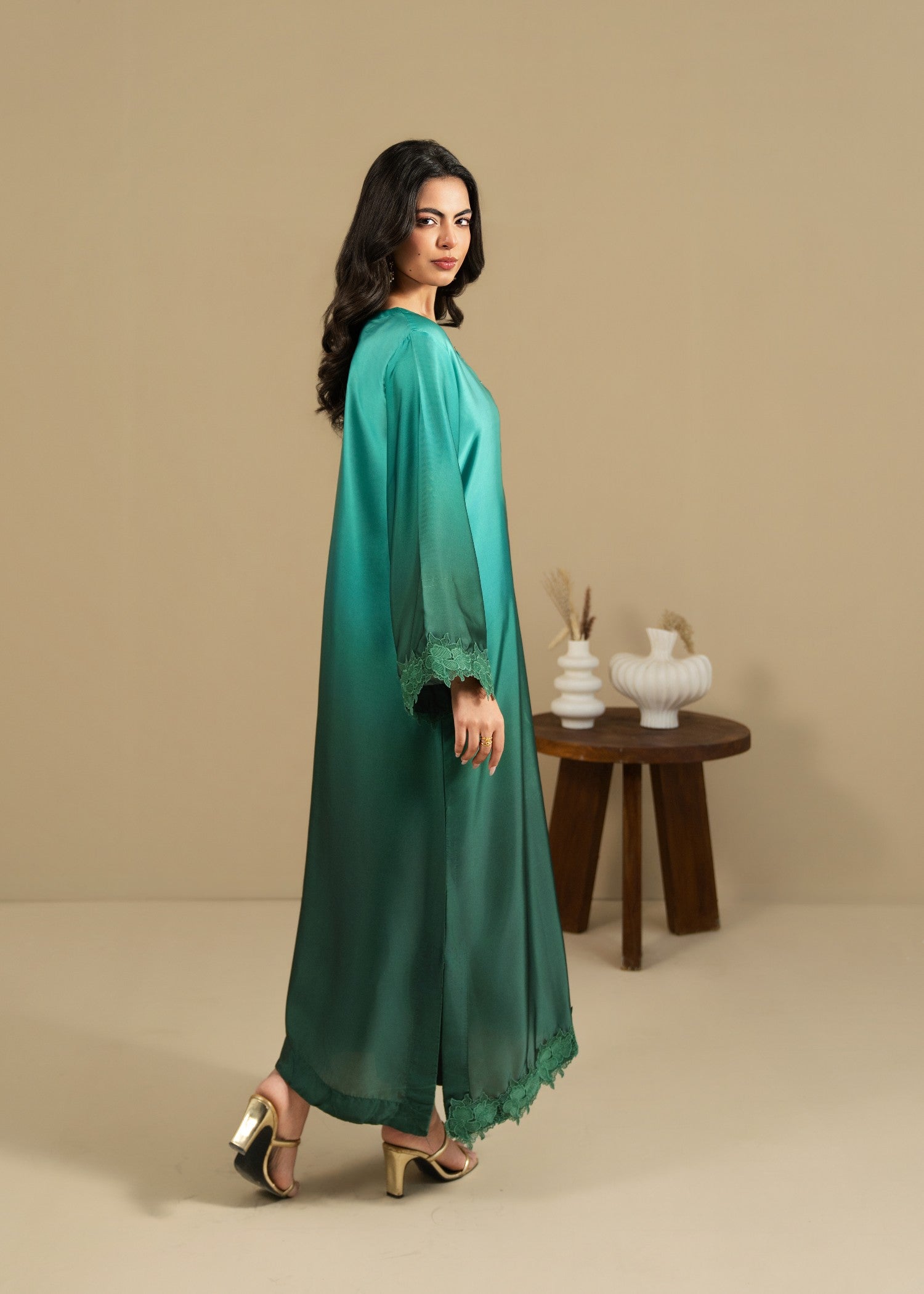 silk Kurta Set in Green