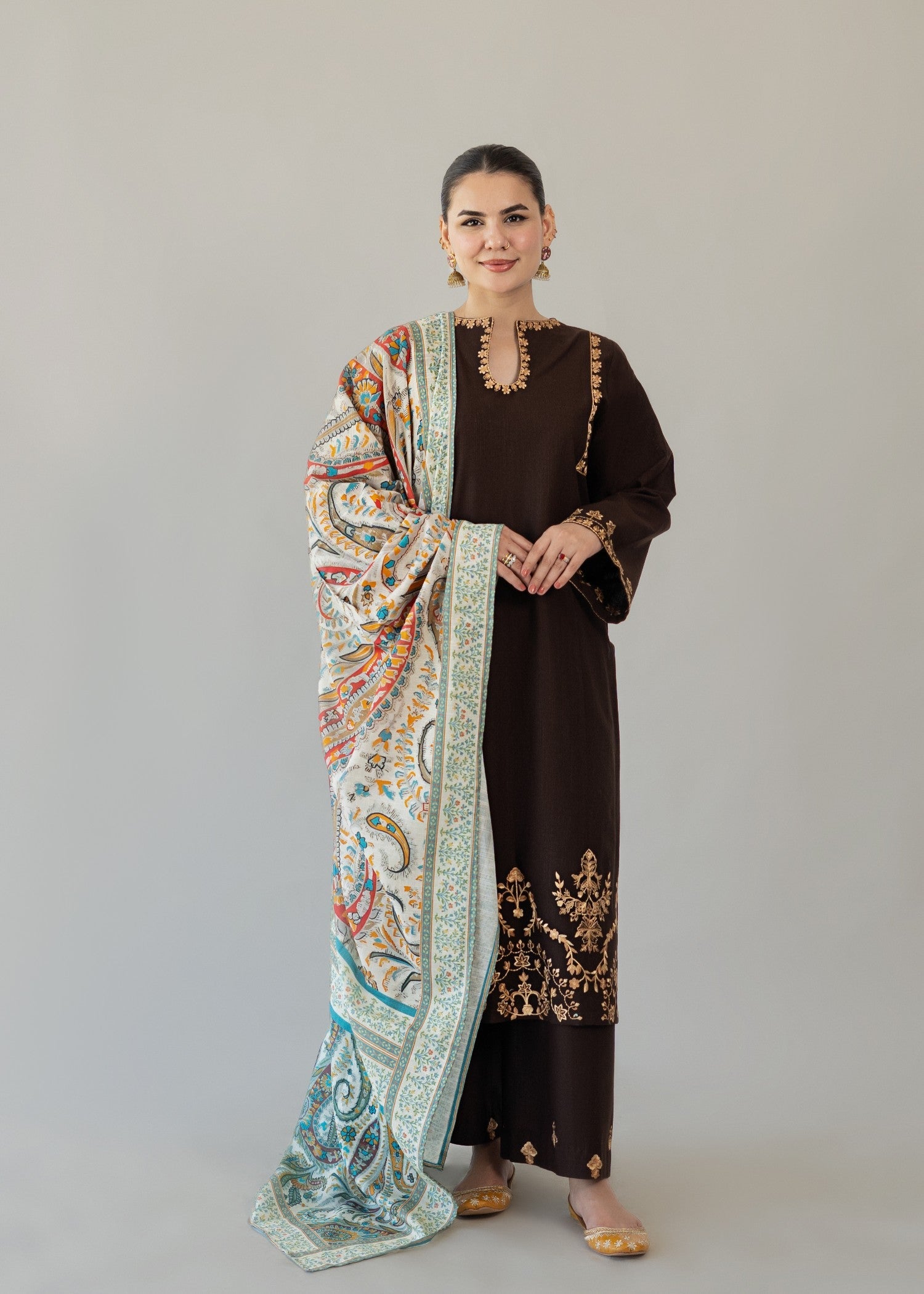 slub khaddar Kurta Set in Dark brown