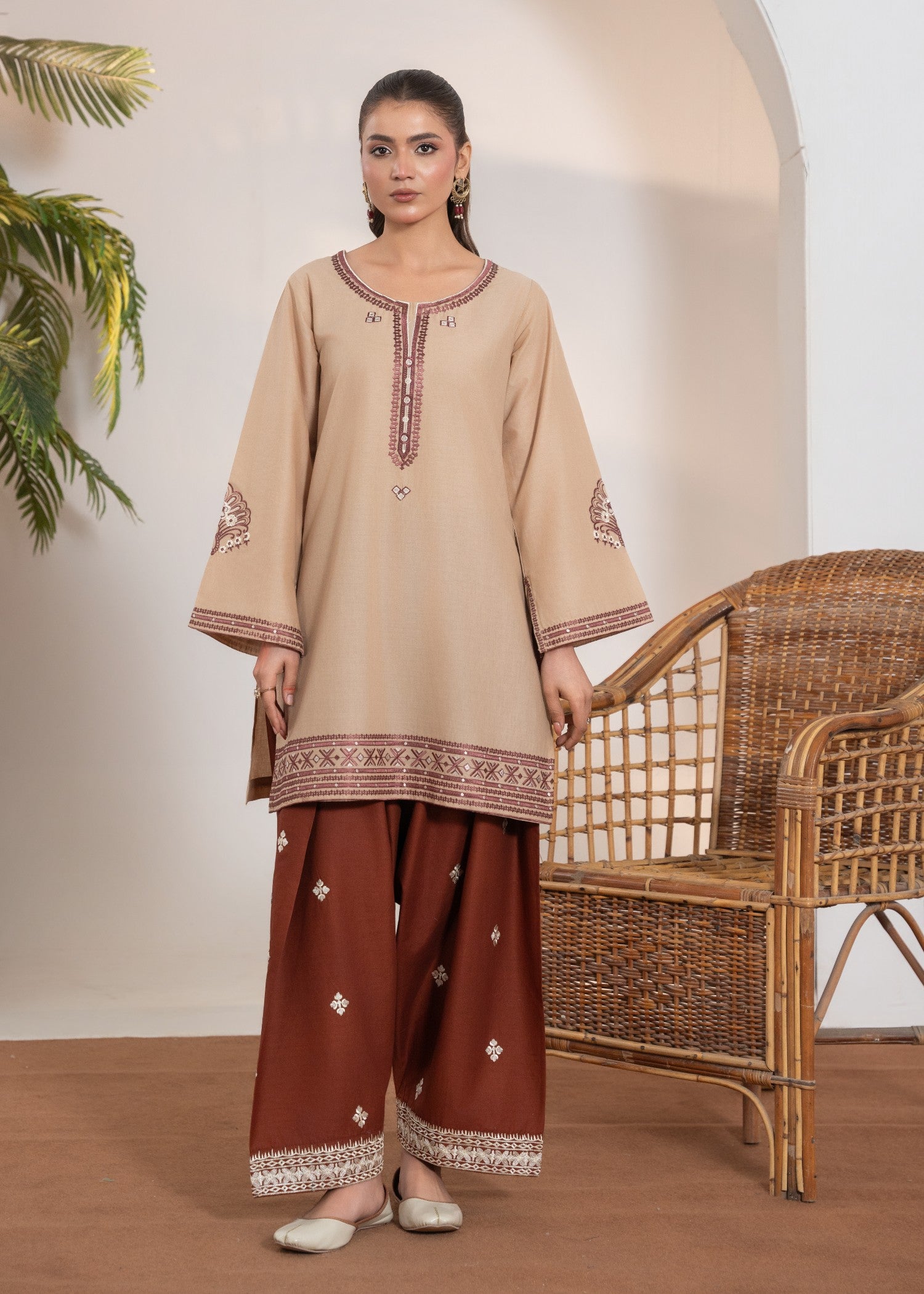 cotton Kurta Set in Tan brown