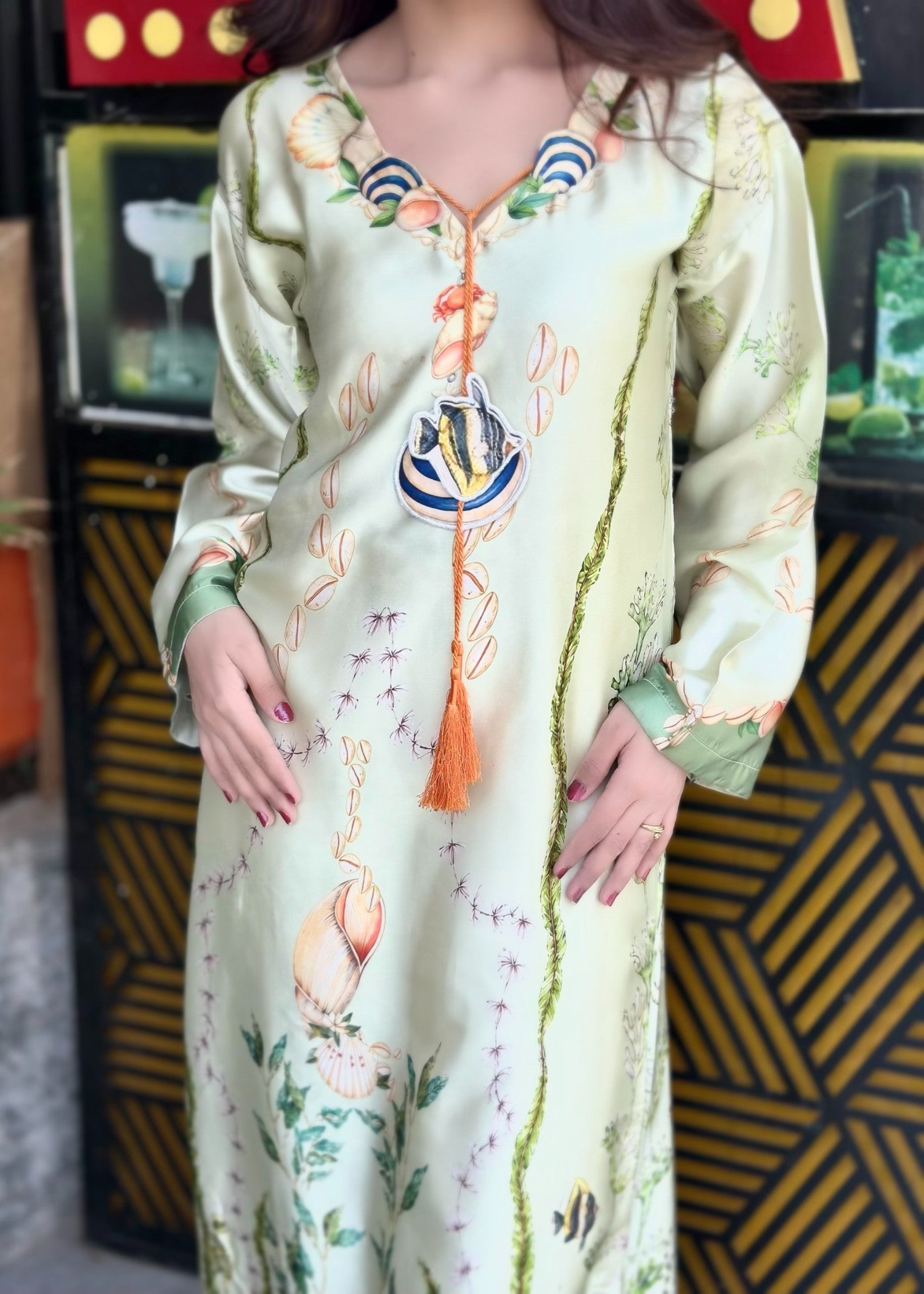 pk charmuse silk Kaftan in Sea green, pistachio green