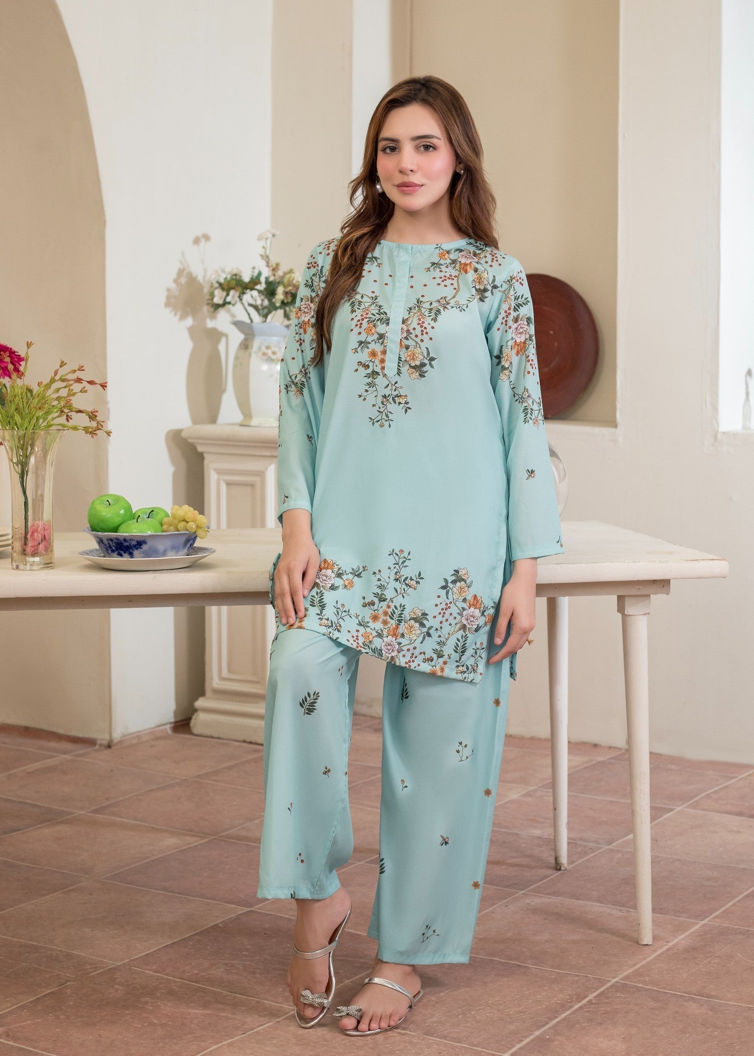 polyester crepe Co Ord Sets in Light blue