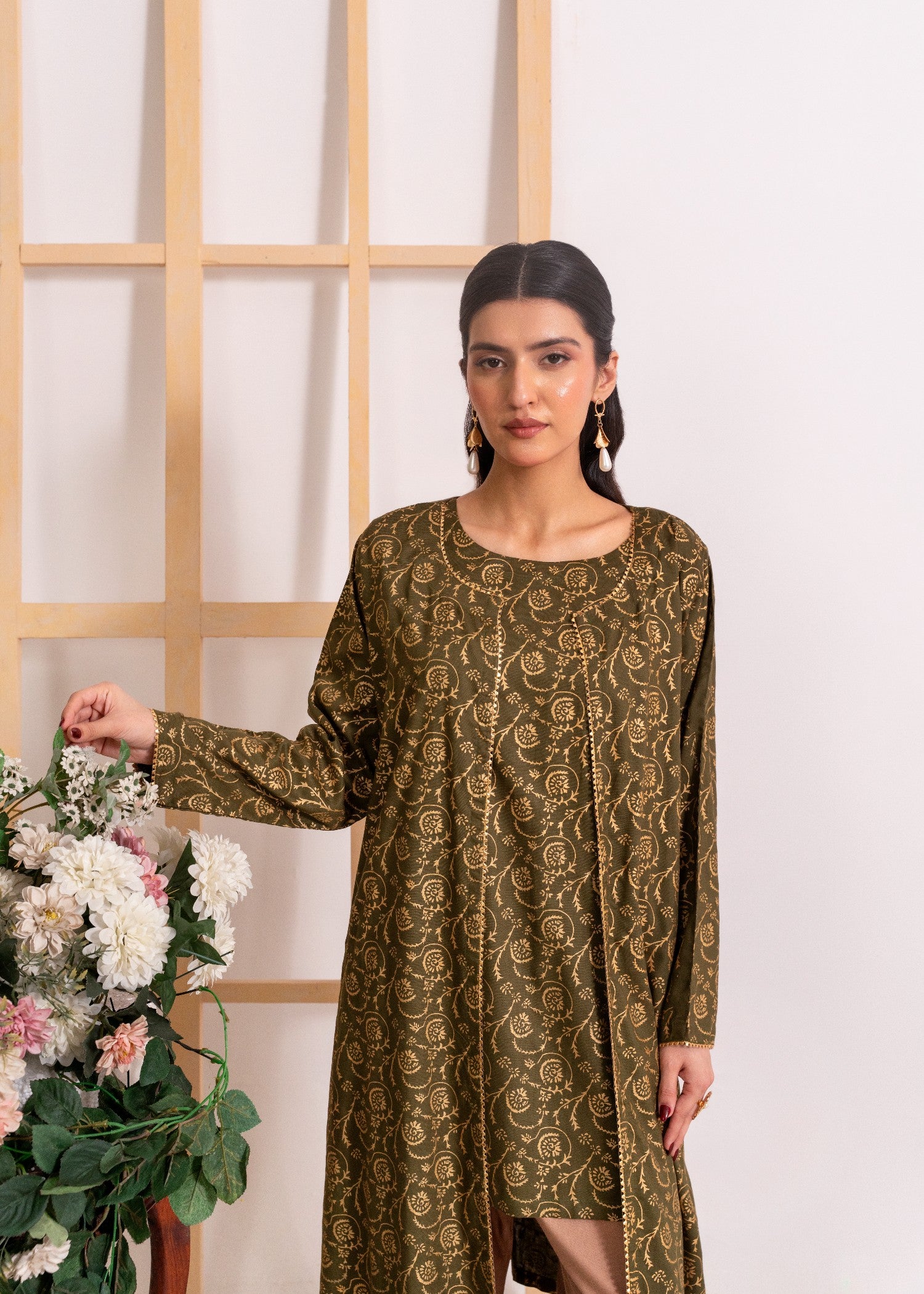 linen Gown in Army green