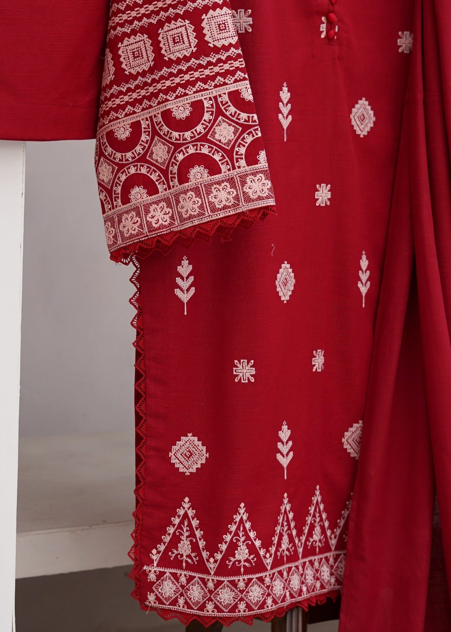 khaddar Kurta Set in Red