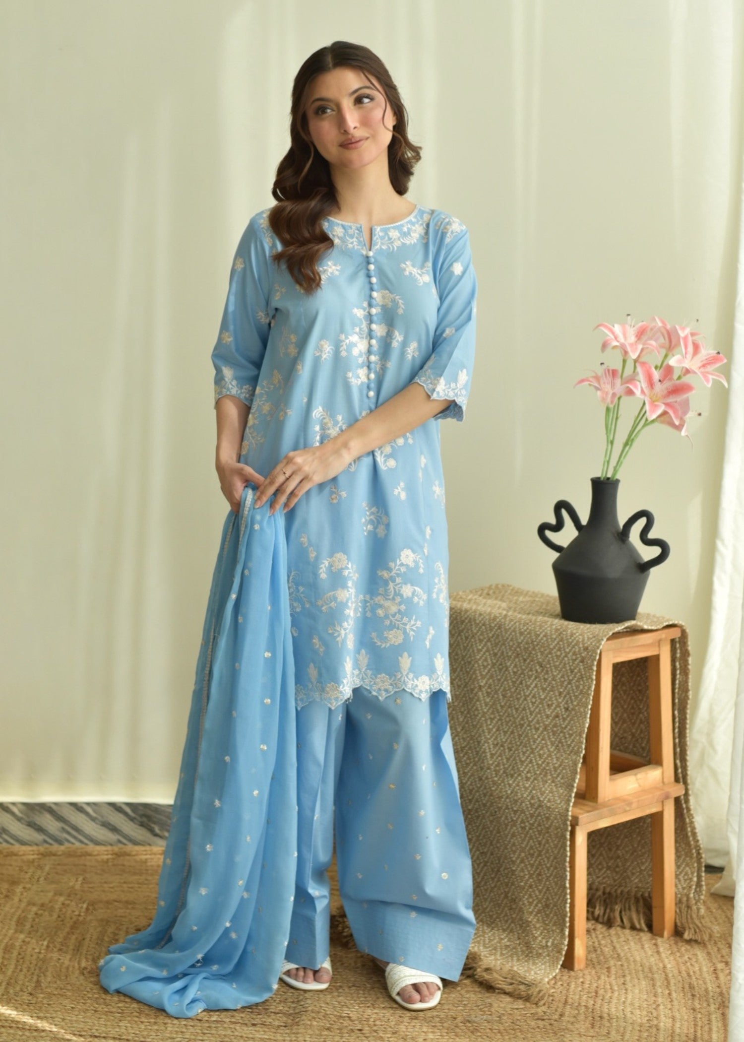 lawn Kurta Set in Sky blue