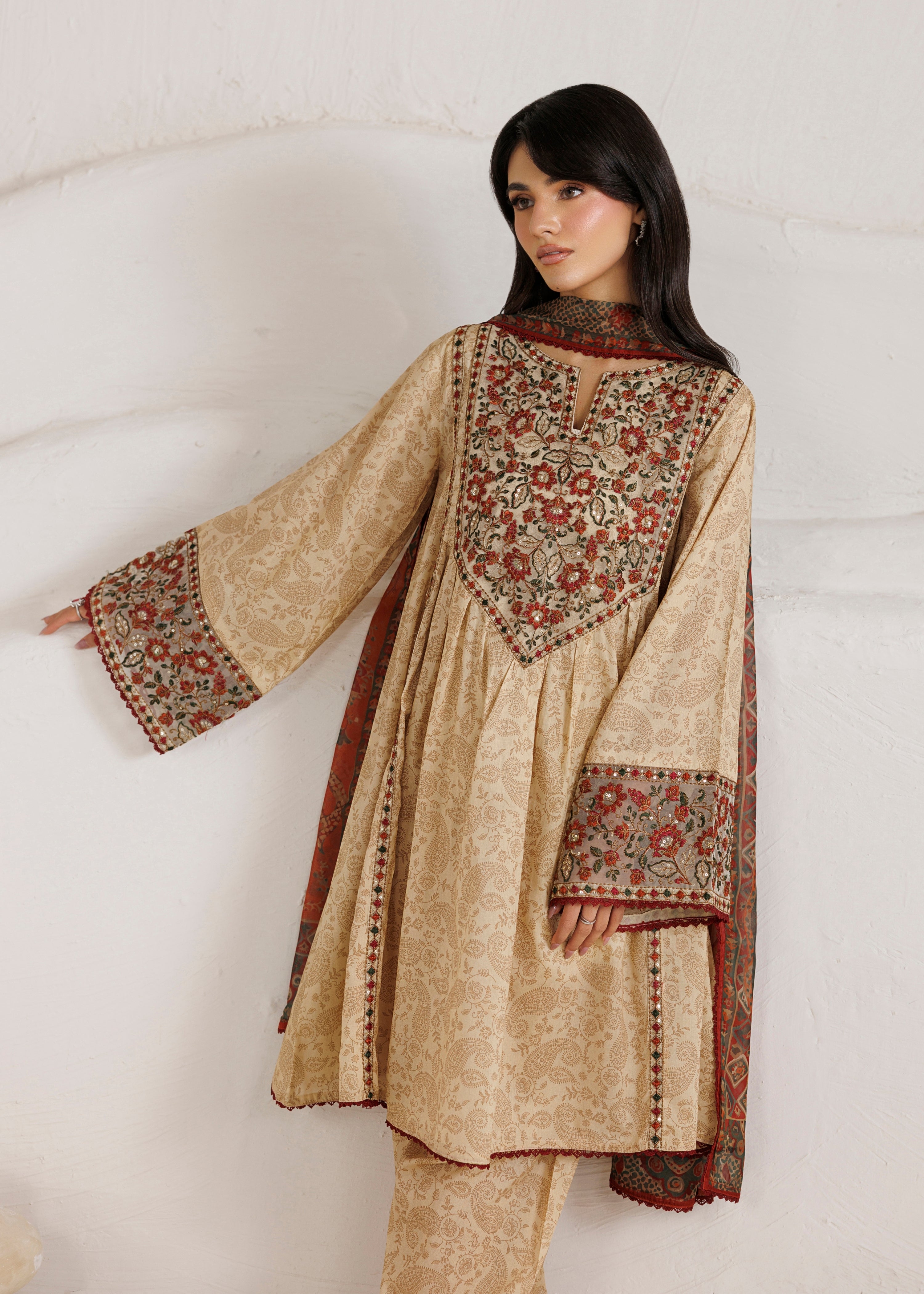 cotton Short Frock in Tan brown