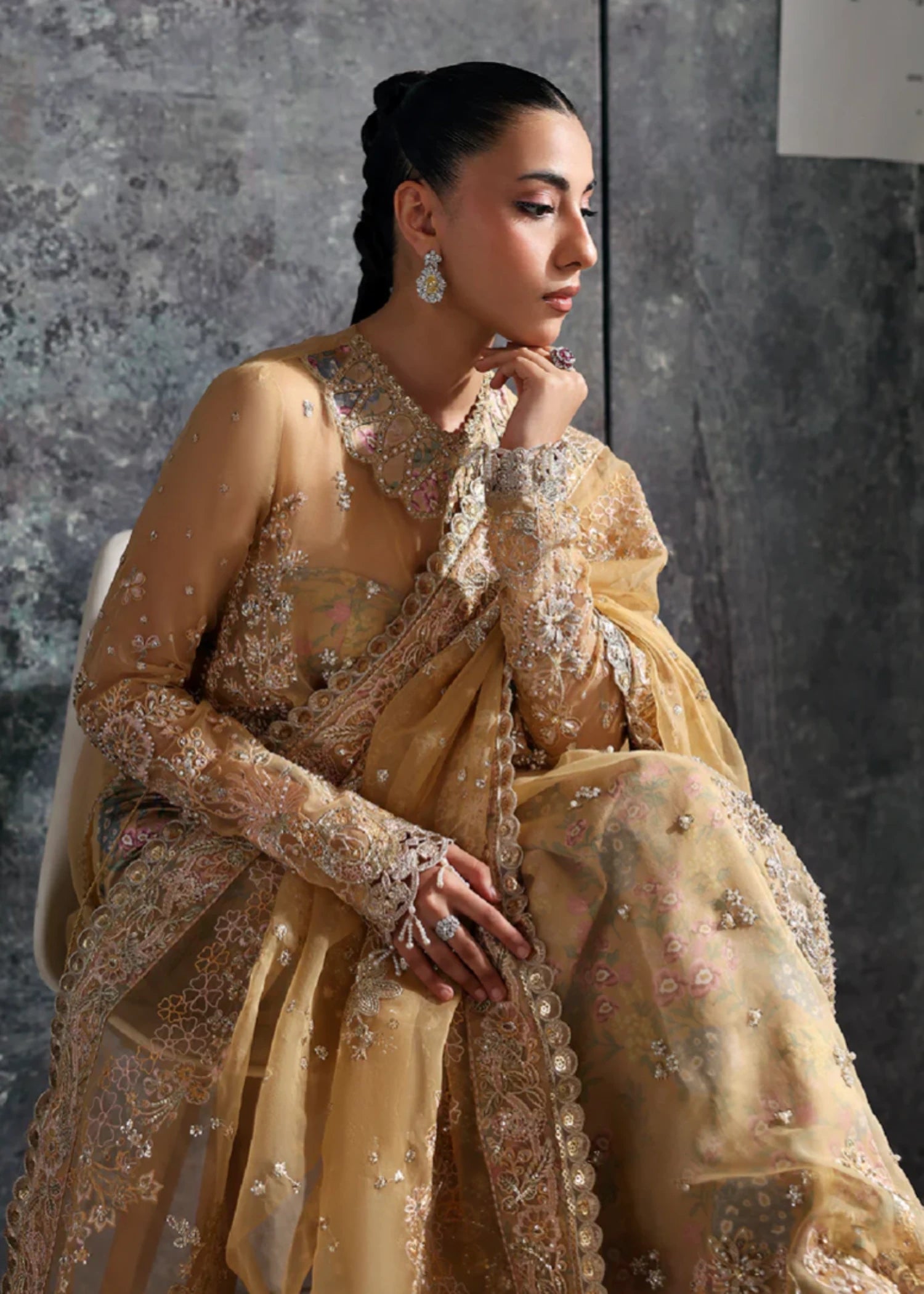 organza Unstitched in Gold